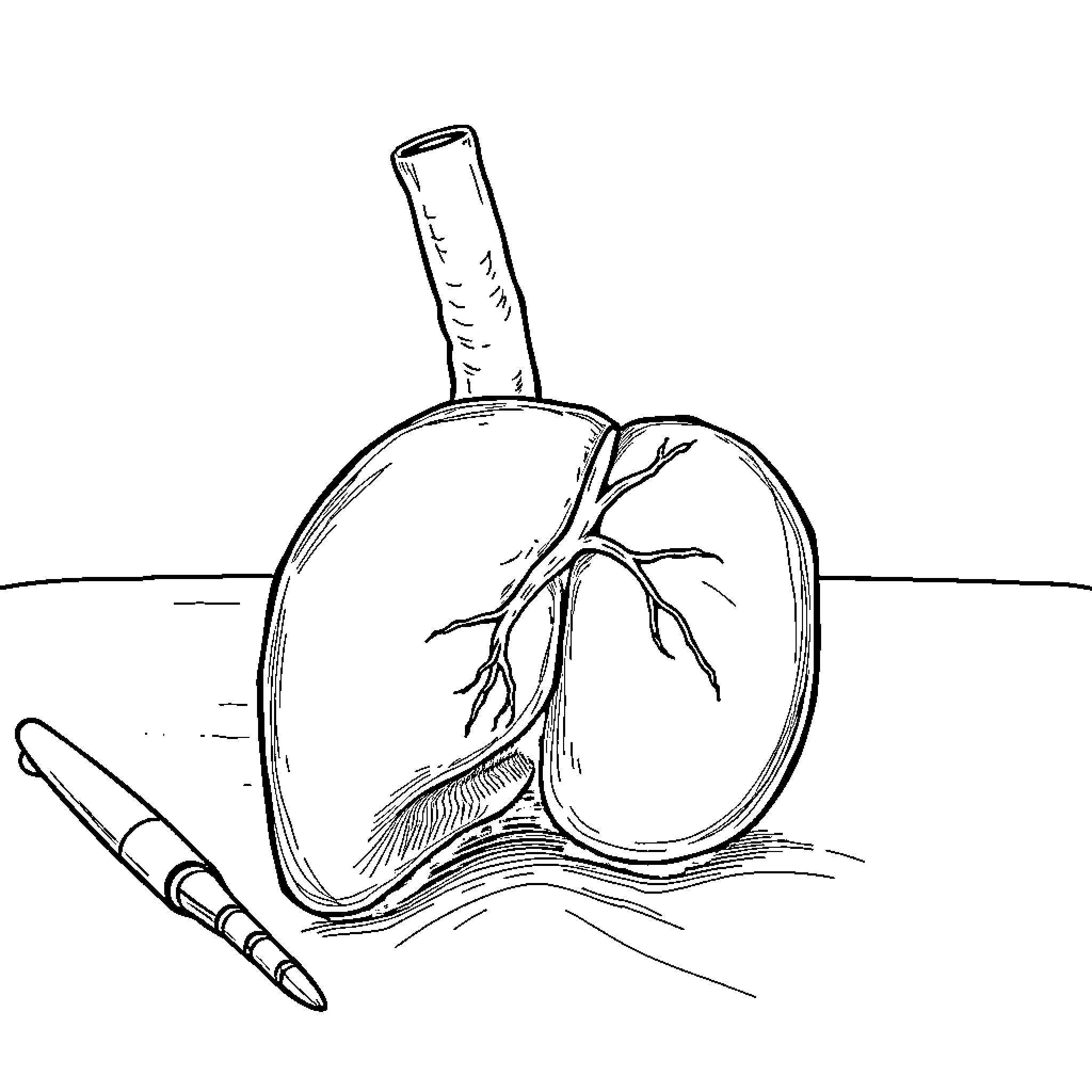 Liver anatomy diagram with medical tools Coloring Page (free black-and-white line drawing printable PDF for all, from beginners to advanced learners, including children, teens, adults, and seniors)