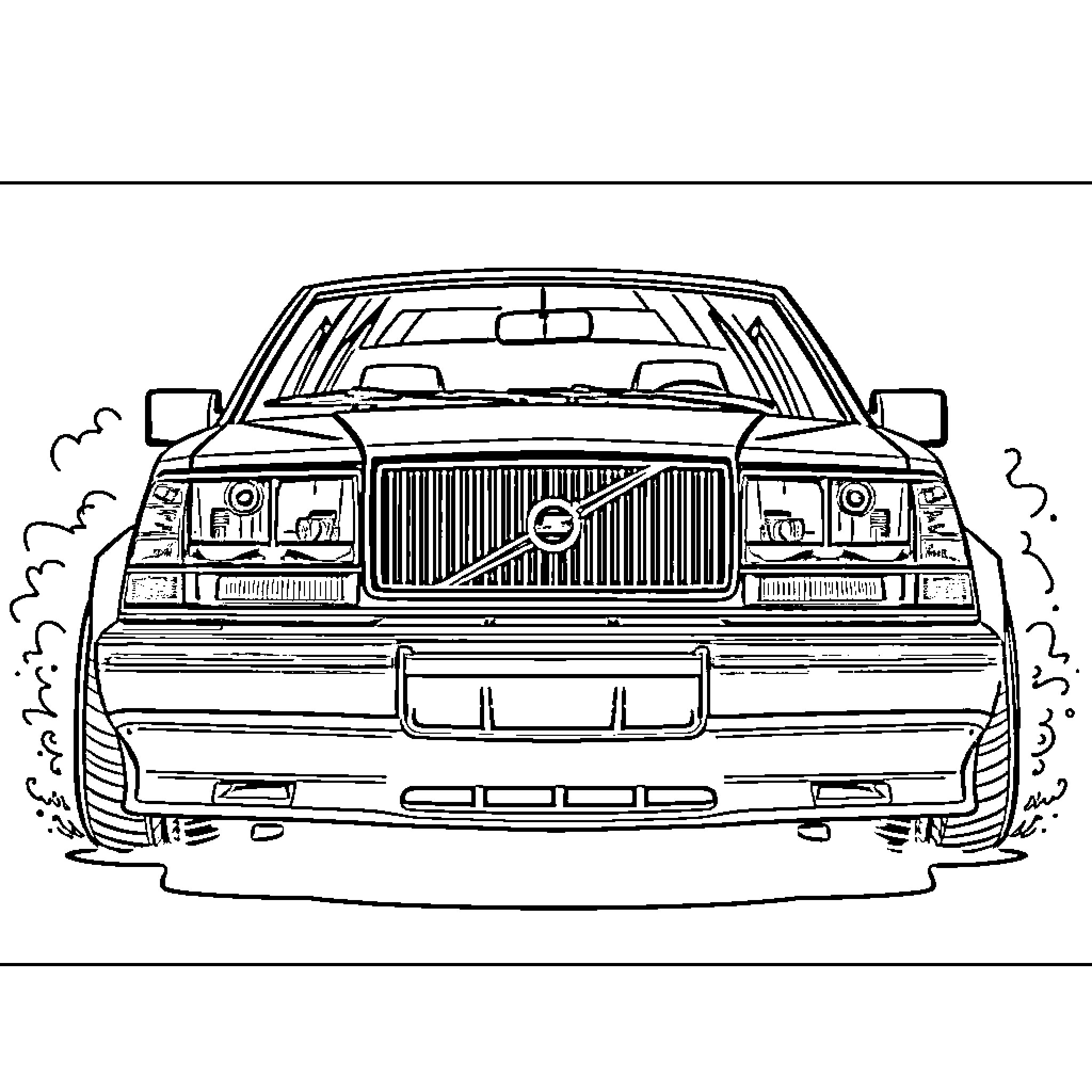 Volvo sedan in an artistic sketch Coloring Page (free black-and-white line drawing printable PDF for all, from beginners to advanced learners, including children, teens, adults, and seniors)