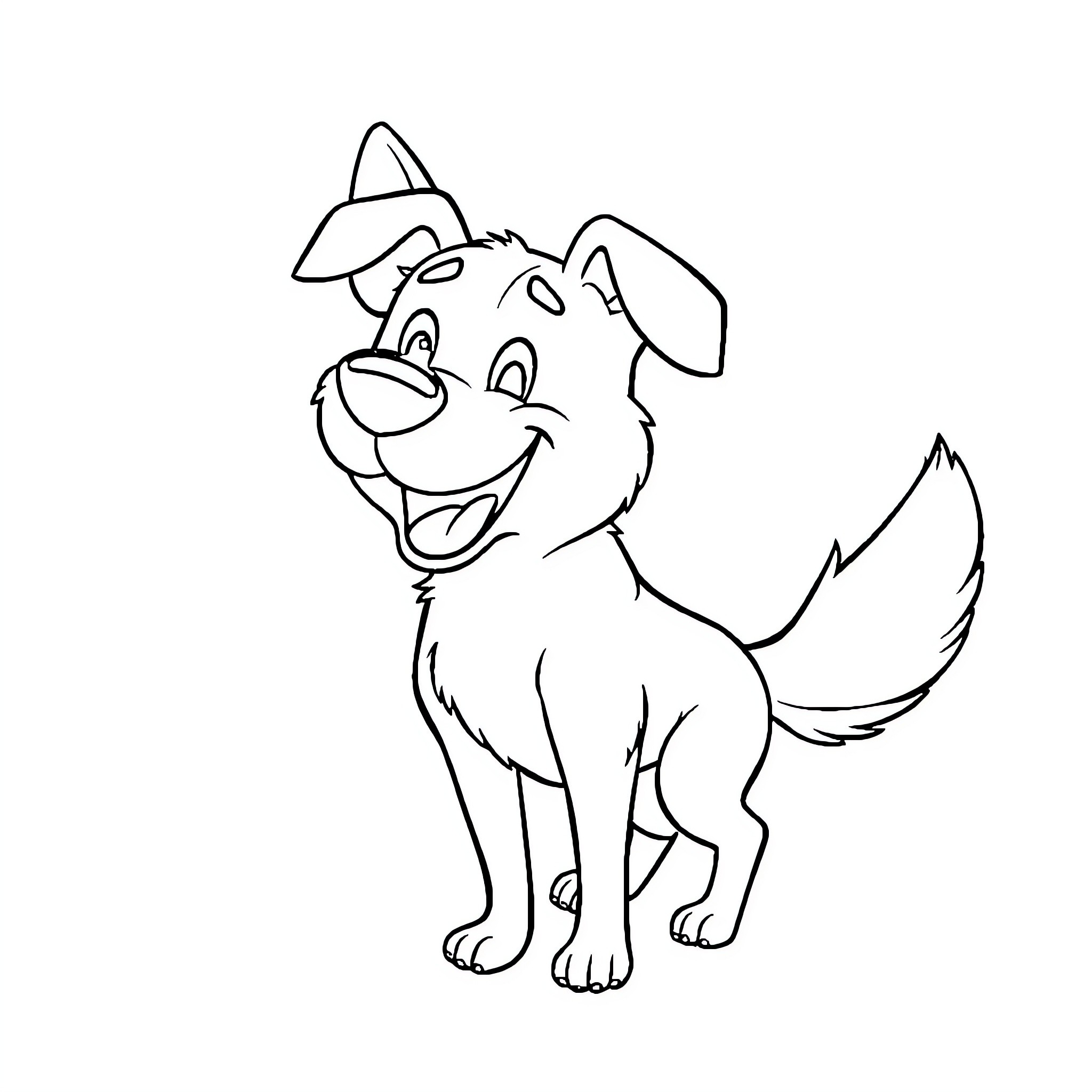 Dog happily wagging its tail Coloring Page (free black-and-white line drawing printable PDF for all, from beginners to advanced learners, including children, teens, adults, and seniors)