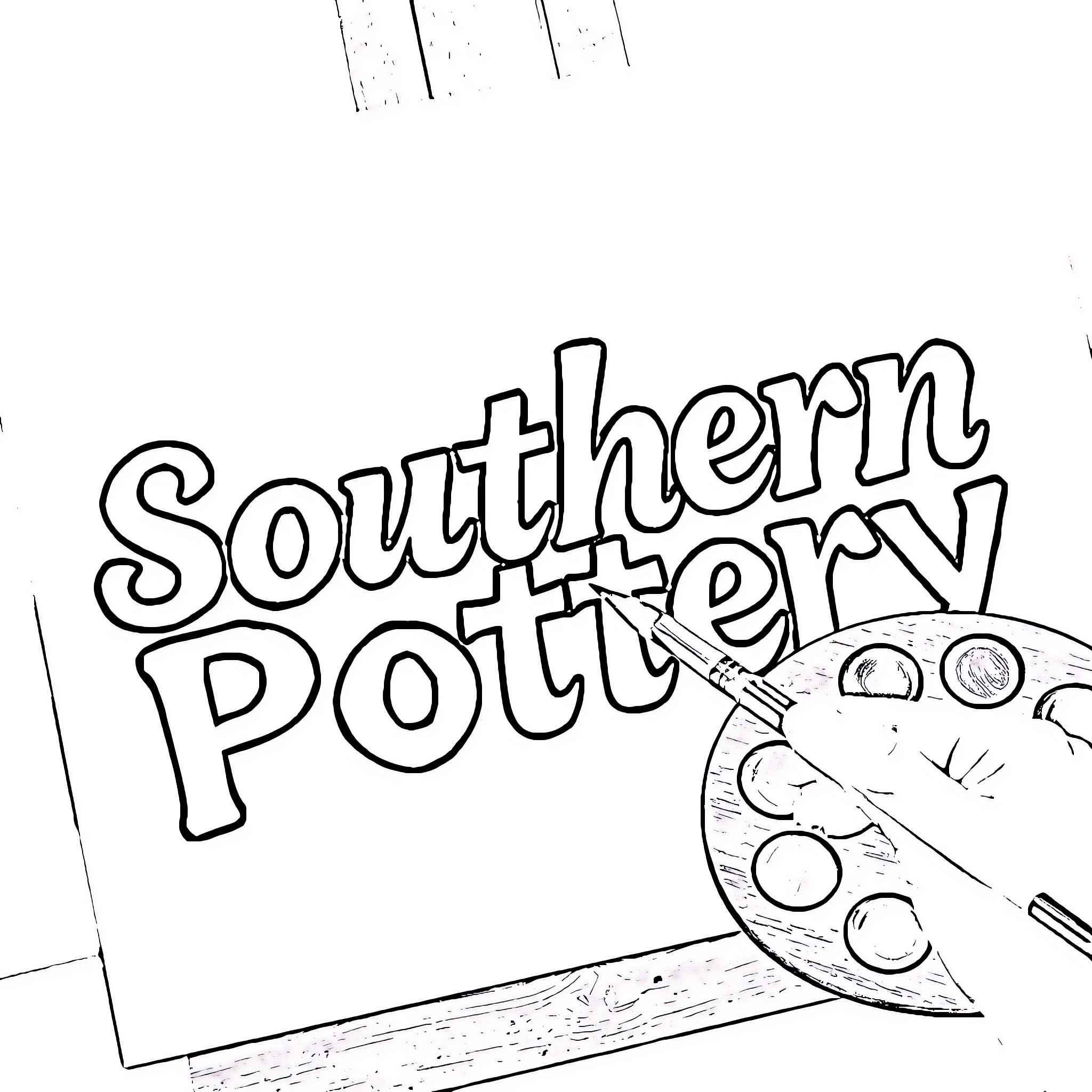 Paint Brush Sketching Southern Pottery Coloring Page (free black-and-white line drawing printable PDF for all, from beginners to advanced learners, including children, teens, adults, and seniors)