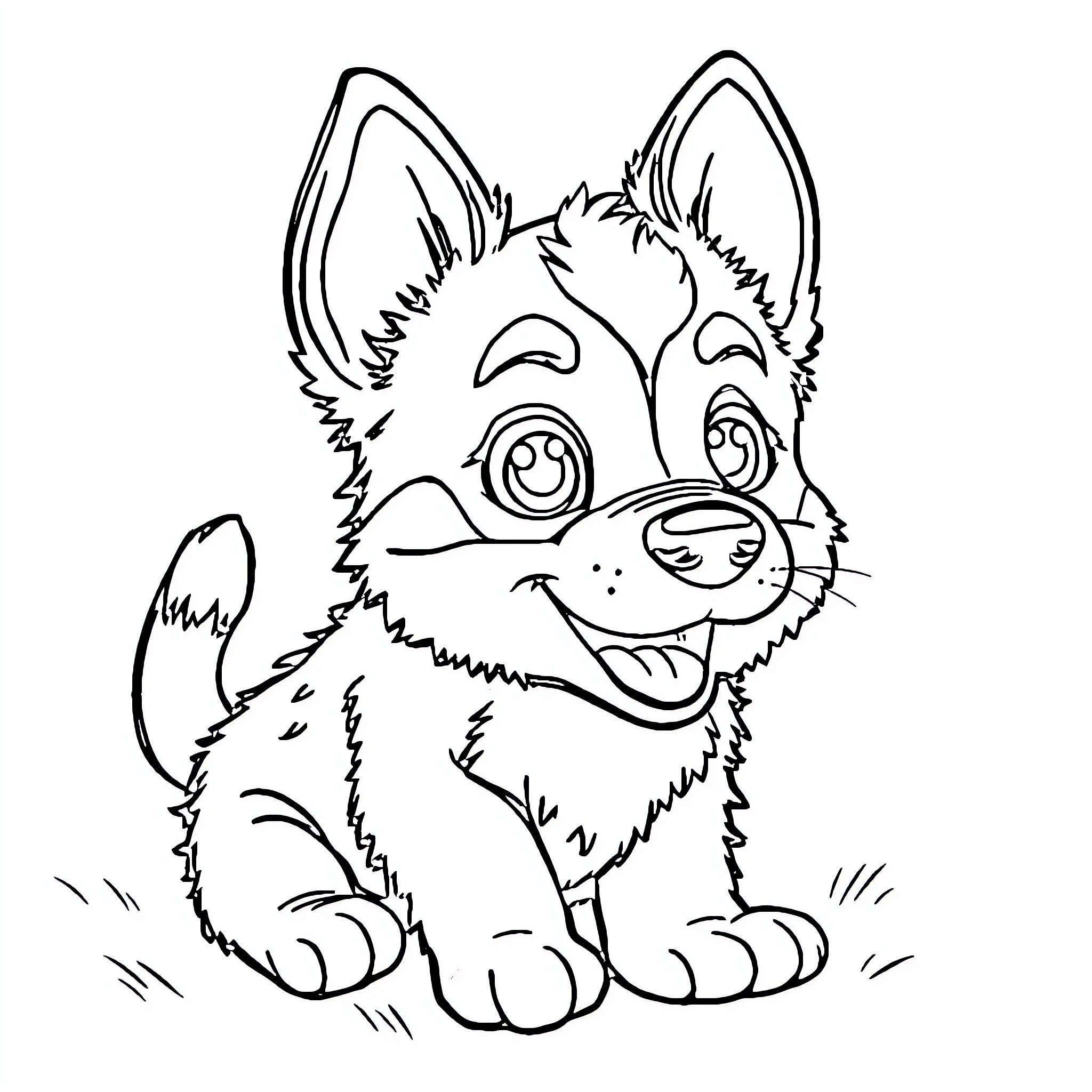 Bluey puppy having fun in the grass Coloring Page (free black-and-white line drawing printable PDF for all, from beginners to advanced learners, including children, teens, adults, and seniors)
