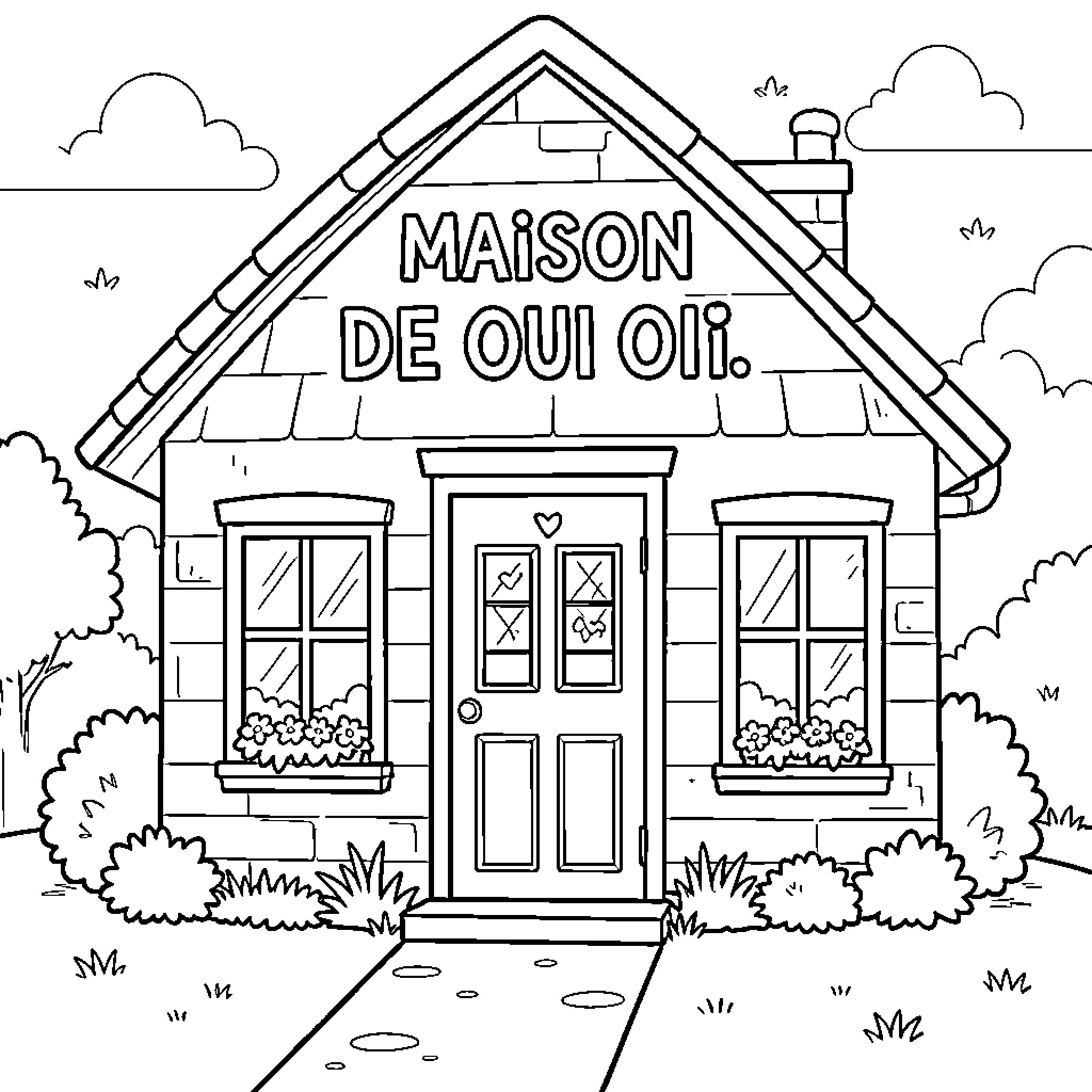 Oui Oui House featuring a charming cottage facade Coloring Page (free black-and-white line drawing printable PDF for all, from beginners to advanced learners, including children, teens, adults, and seniors)