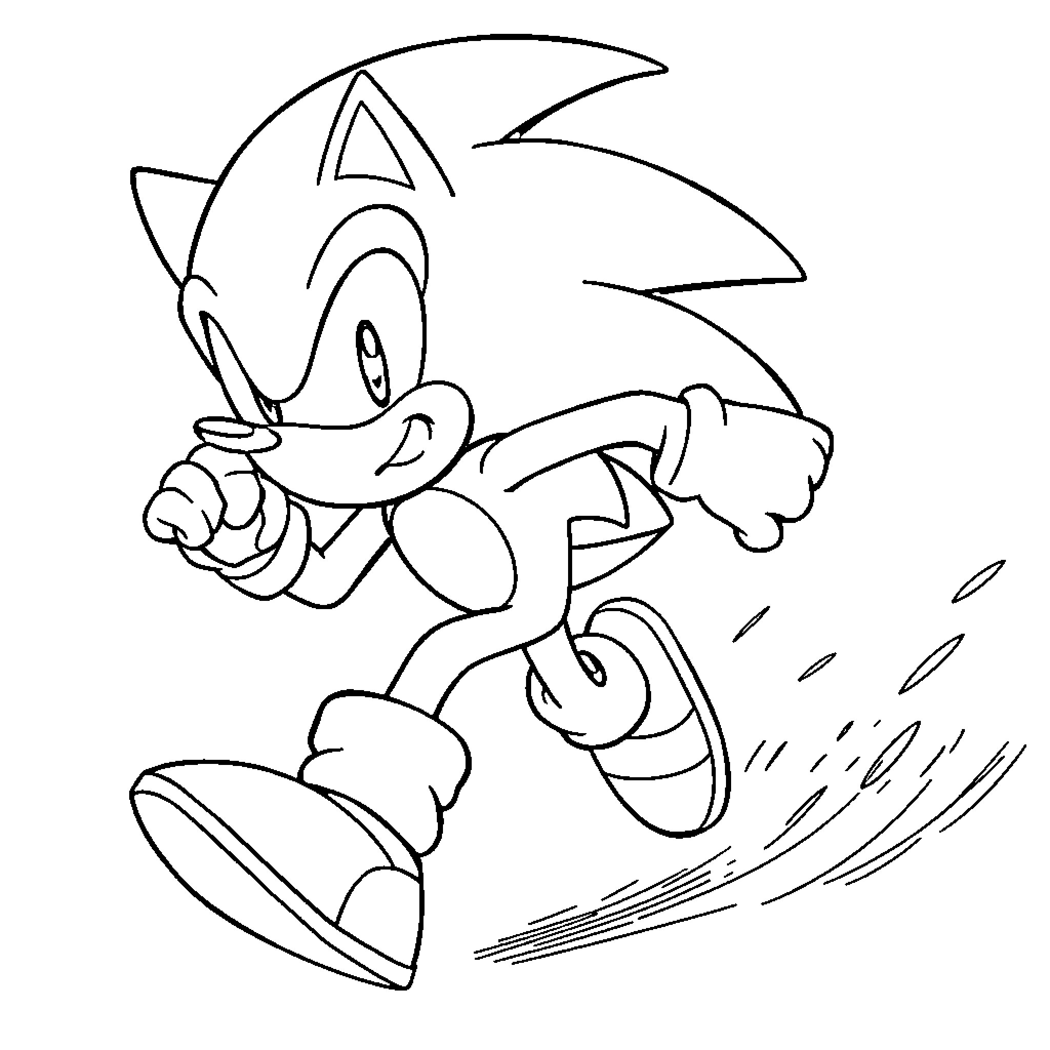 Sonic dashing with determination Coloring Page (free black-and-white line drawing printable PDF for all, from beginners to advanced learners, including children, teens, adults, and seniors)