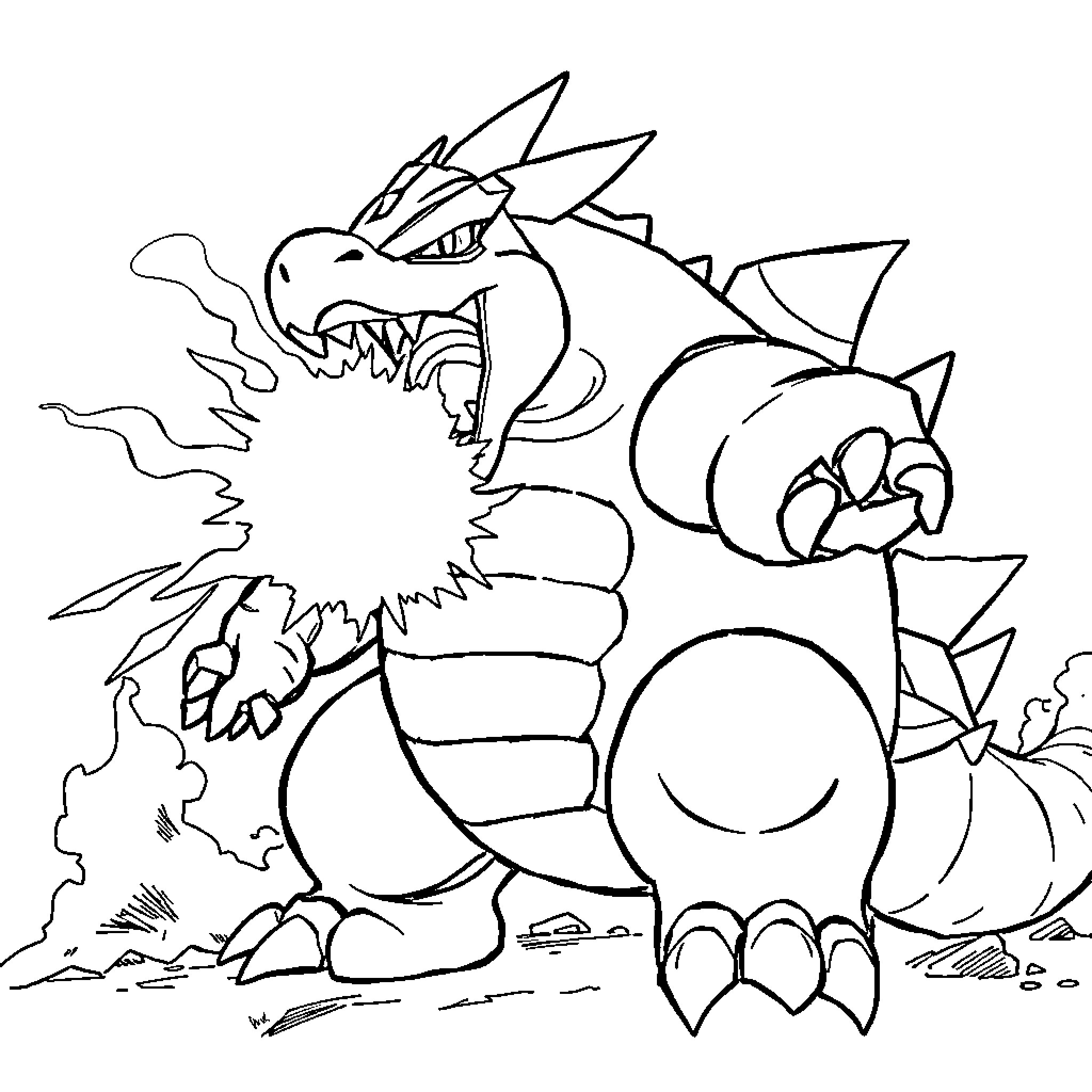Groudon unleashing powerful attack Coloring Page (free black-and-white line drawing printable PDF for all, from beginners to advanced learners, including children, teens, adults, and seniors)