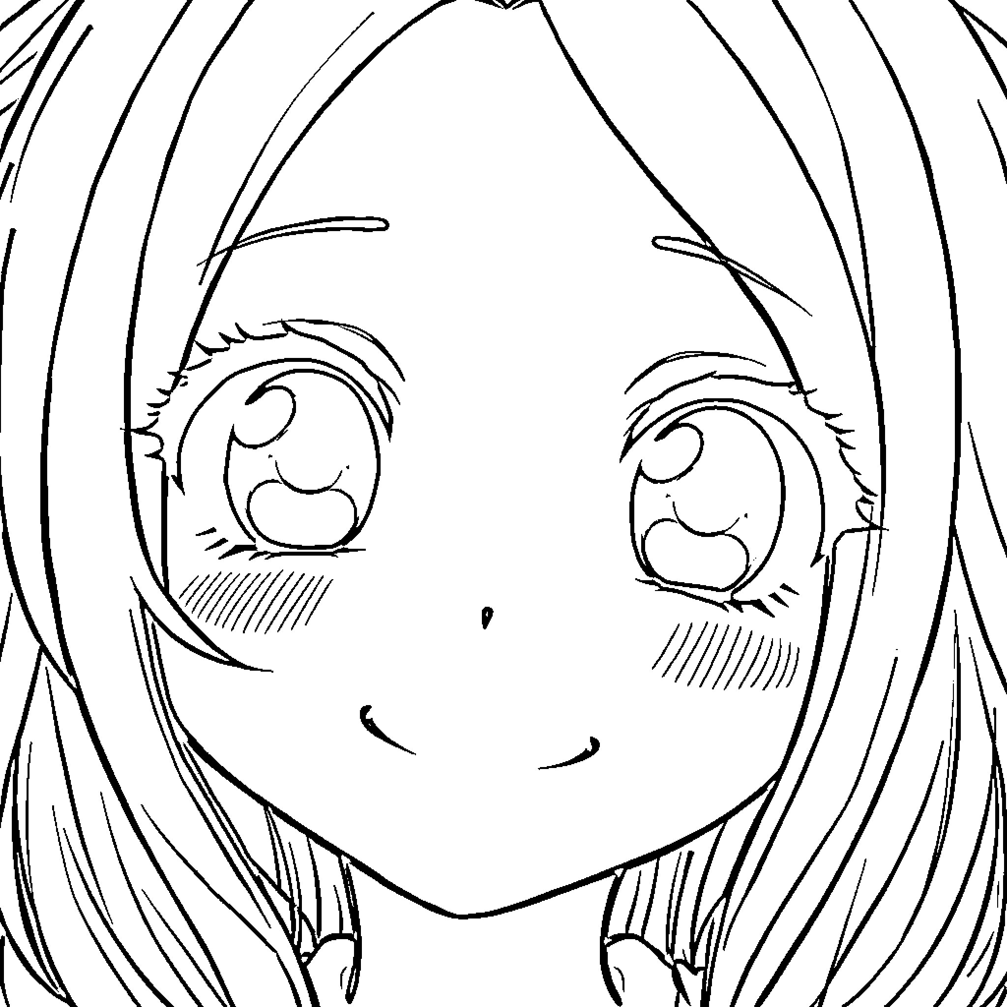 Anime Girl with Expressive Eyes Coloring Page (free black-and-white line drawing printable PDF for all, from beginners to advanced learners, including children, teens, adults, and seniors)