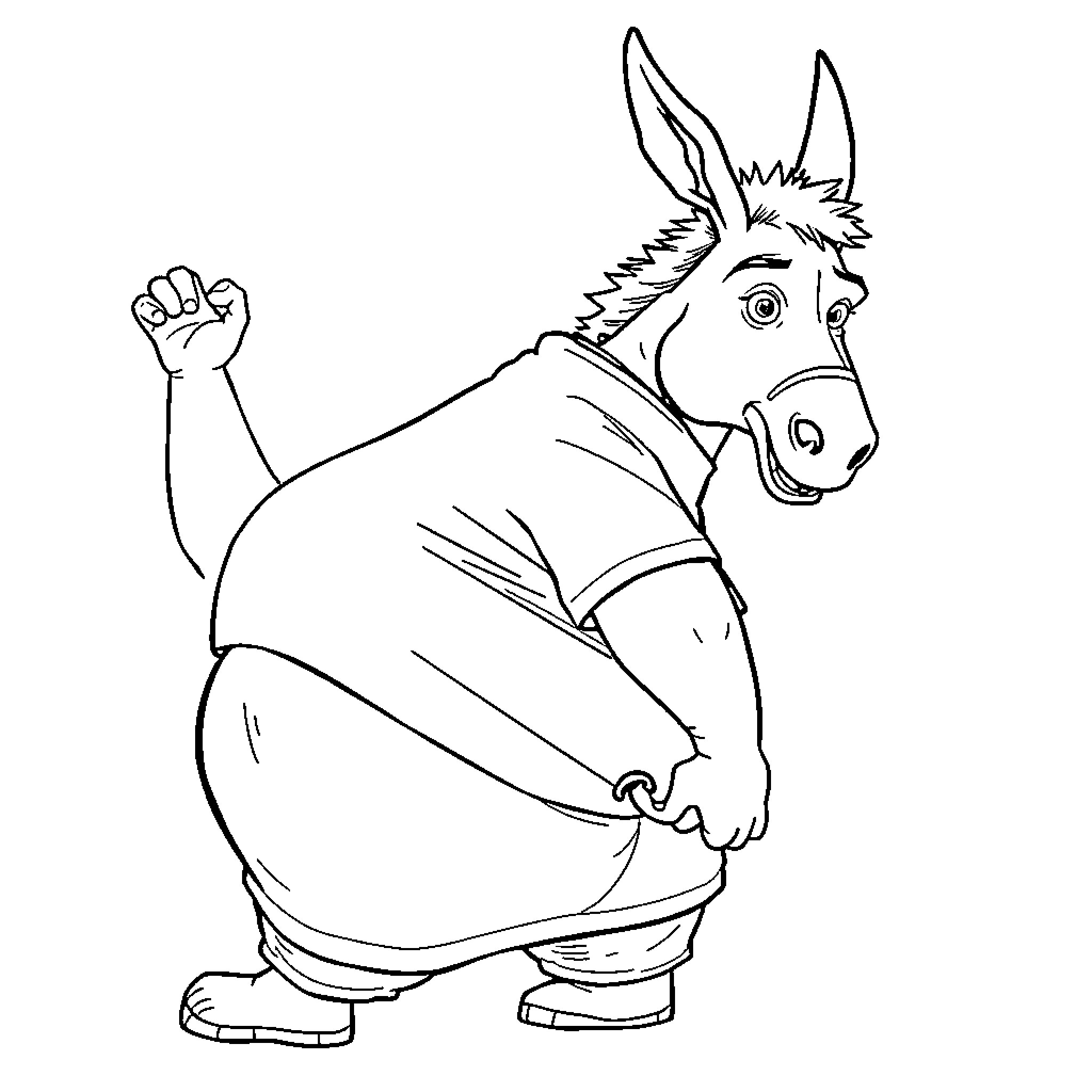 Guy dressed as humorous donkey character Coloring Page (free black-and-white line drawing printable PDF for all, from beginners to advanced learners, including children, teens, adults, and seniors)