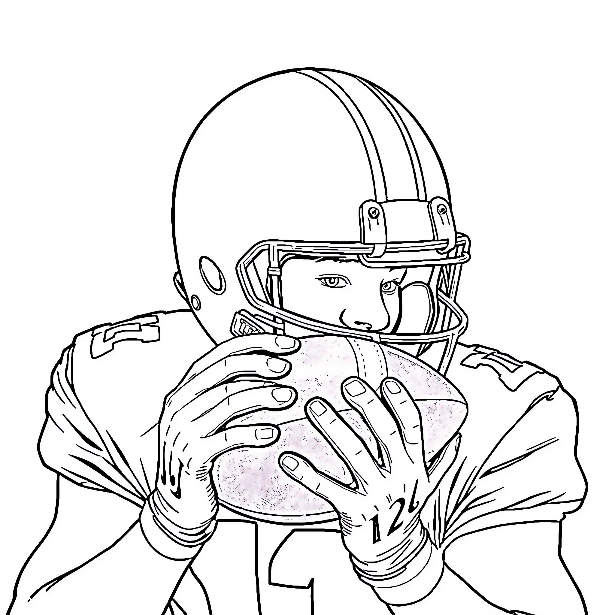 Football player preparing for the game Coloring Page (free black-and-white line drawing printable PDF for all, from beginners to advanced learners, including children, teens, adults, and seniors)