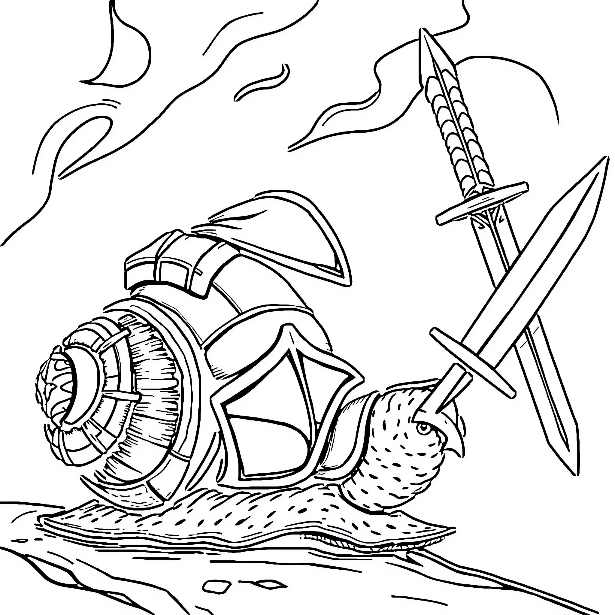 Snail exploring fantastical underwater world Coloring Page (free black-and-white line drawing printable PDF for all, from beginners to advanced learners, including children, teens, adults, and seniors)