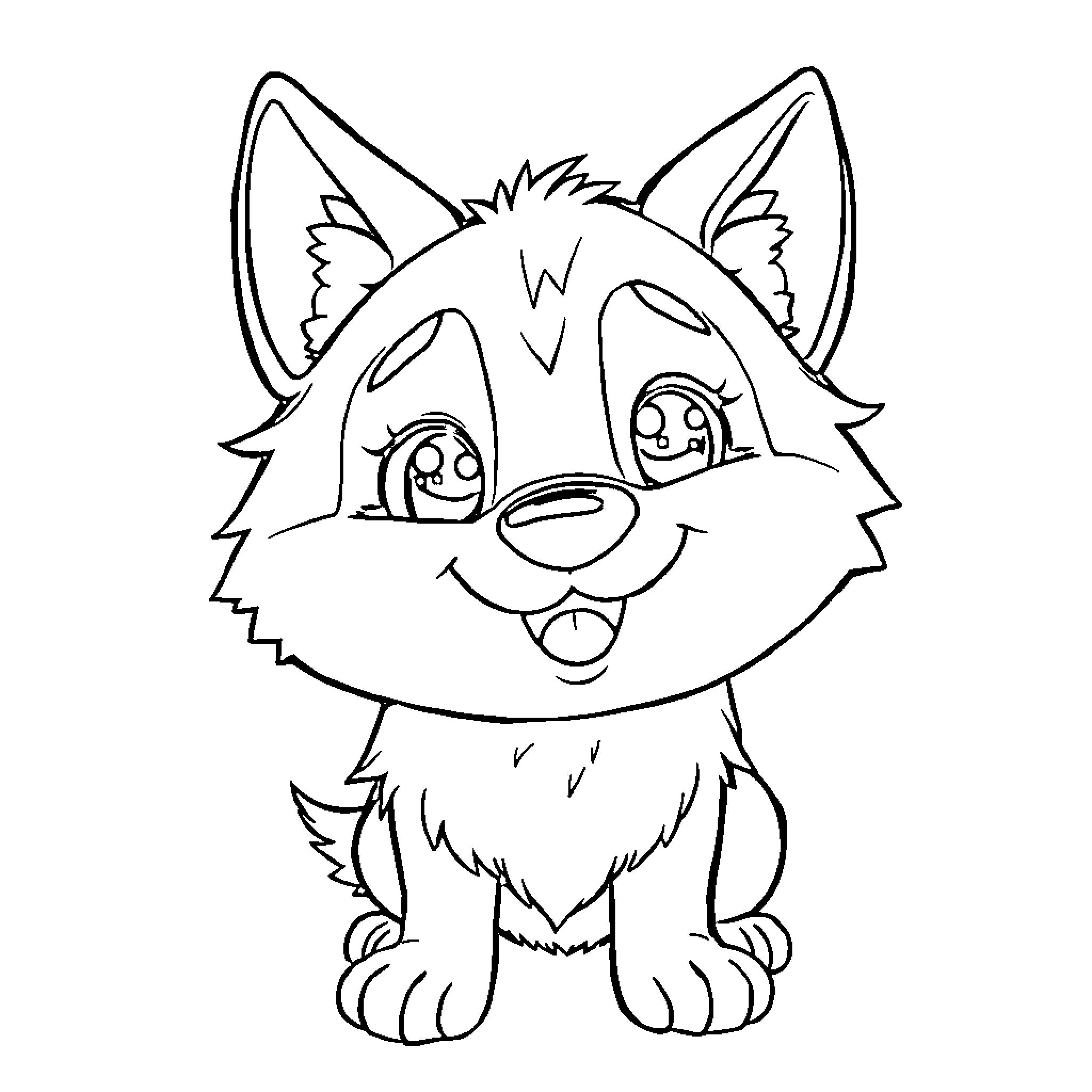 Wolfchan expressions and outfit in outline Coloring Page (free black-and-white line drawing printable PDF for all, from beginners to advanced learners, including children, teens, adults, and seniors)