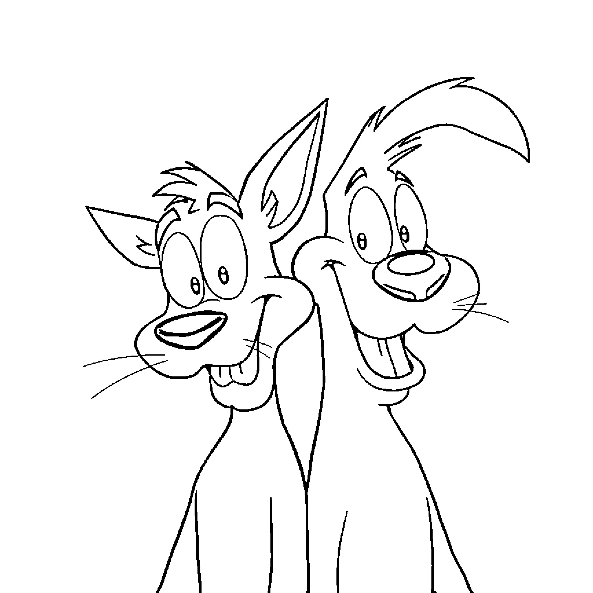 Catdog characters playing together in the frame Coloring Page (free black-and-white line drawing printable PDF for all, from beginners to advanced learners, including children, teens, adults, and seniors)