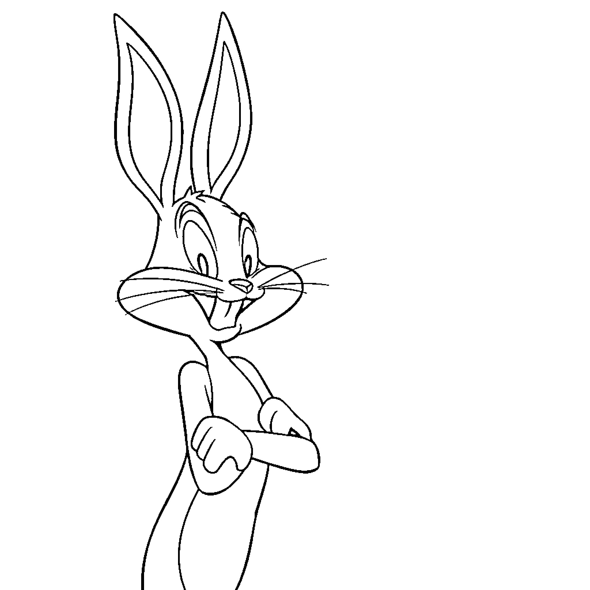 Bugs Bunny in a playful stance Coloring Page (free black-and-white line drawing printable PDF for all, from beginners to advanced learners, including children, teens, adults, and seniors)