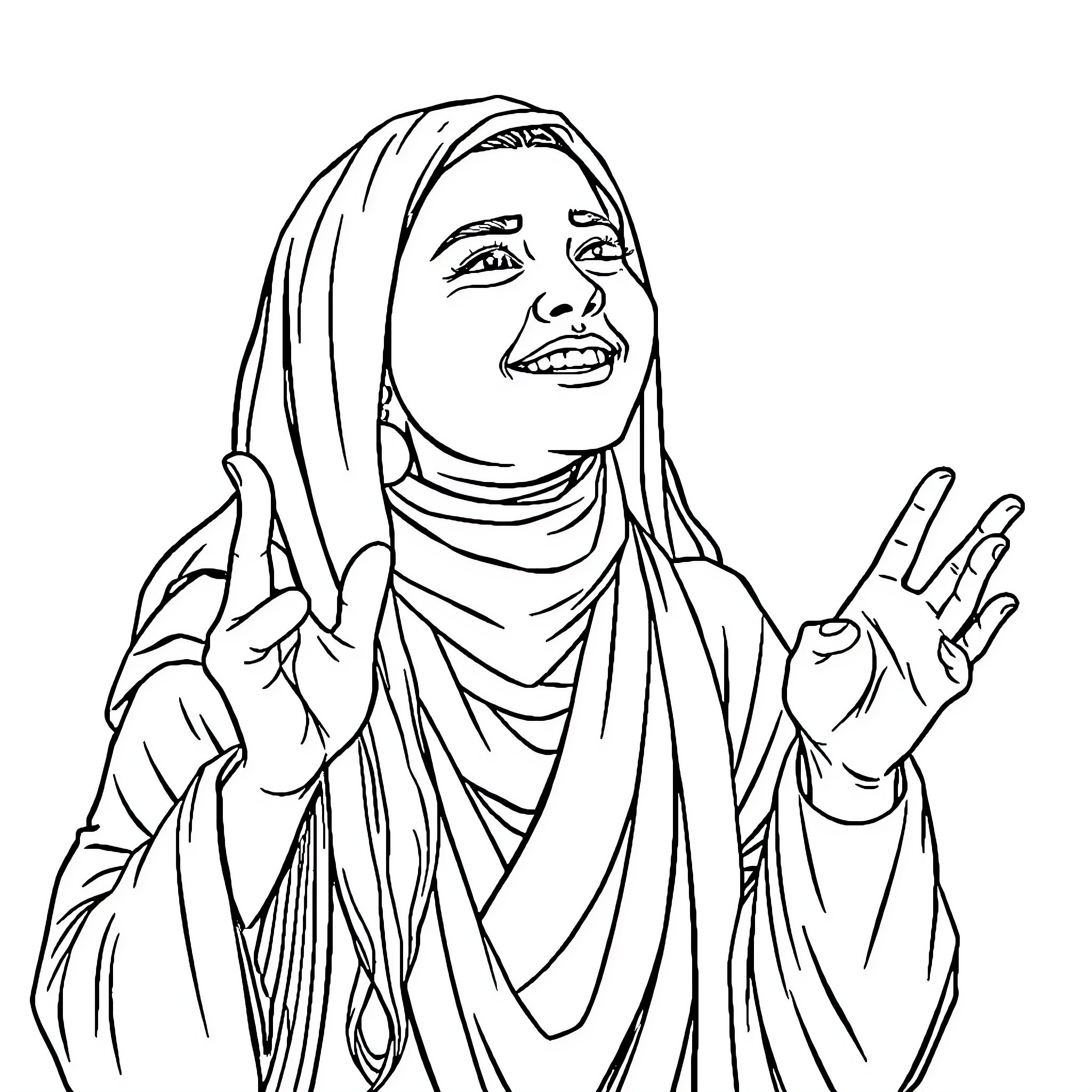 Rumi expressing joy and positivity Coloring Page (free black-and-white line drawing printable PDF for all, from beginners to advanced learners, including children, teens, adults, and seniors)