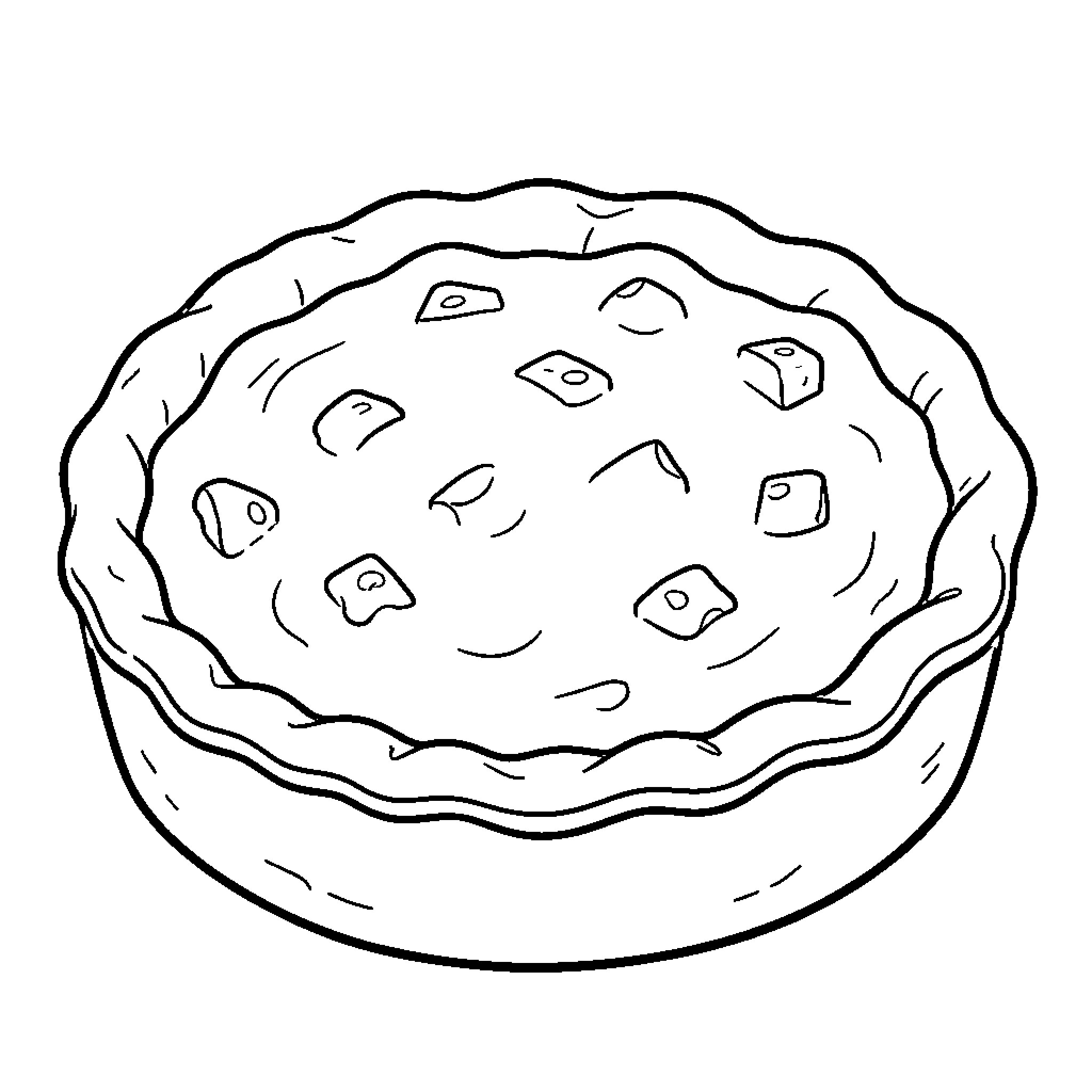 Cheese Pie with Assorted Toppings Coloring Page (free black-and-white line drawing printable PDF for all, from beginners to advanced learners, including children, teens, adults, and seniors)