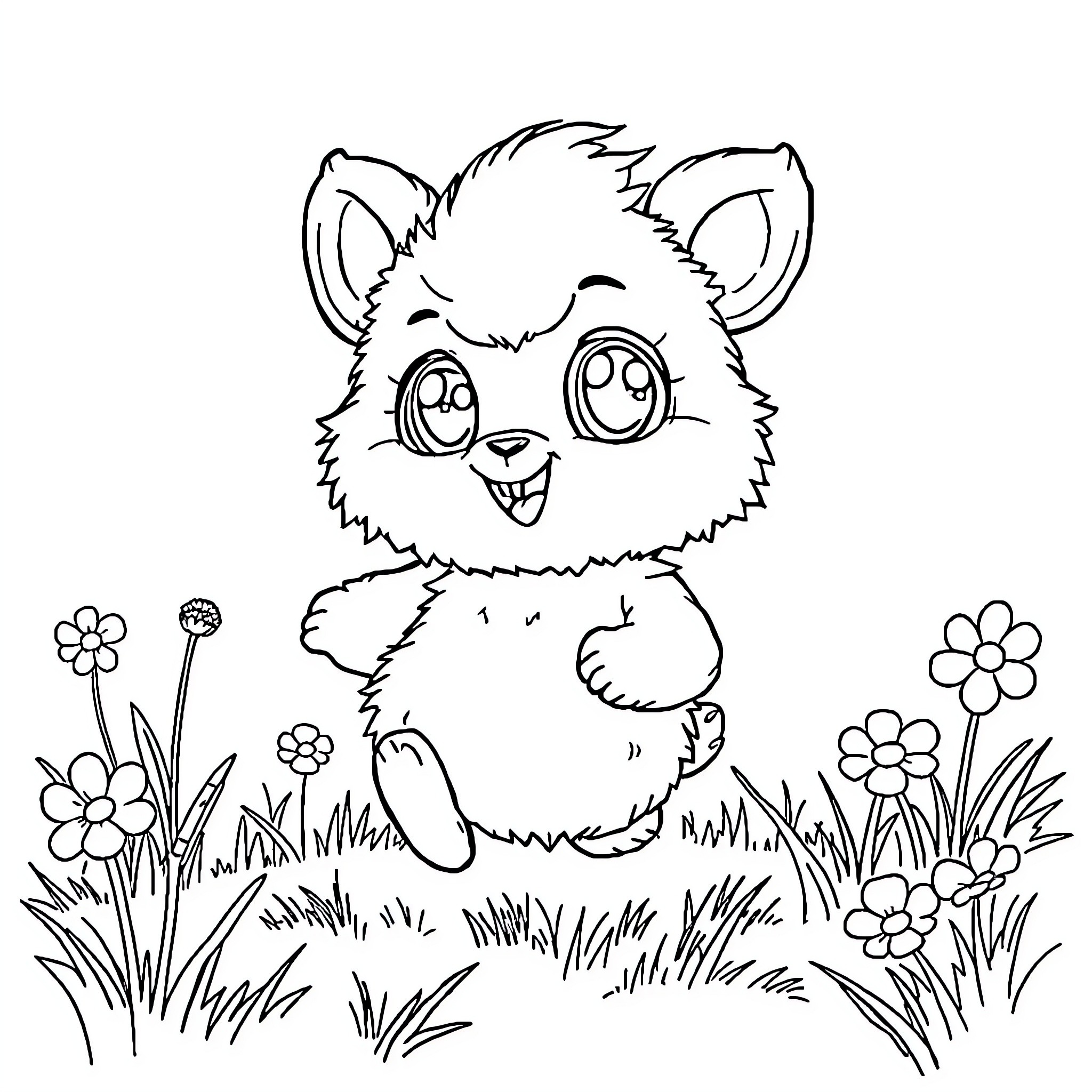 Labubu's Joyful Romp in the Meadow Coloring Page (free black-and-white line drawing printable PDF for all, from beginners to advanced learners, including children, teens, adults, and seniors)