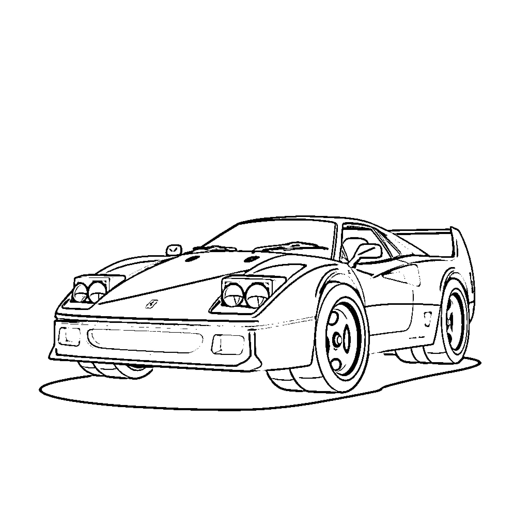 Ferrari sports car speeding on the track Coloring Page (free black-and-white line drawing printable PDF for all, from beginners to advanced learners, including children, teens, adults, and seniors)