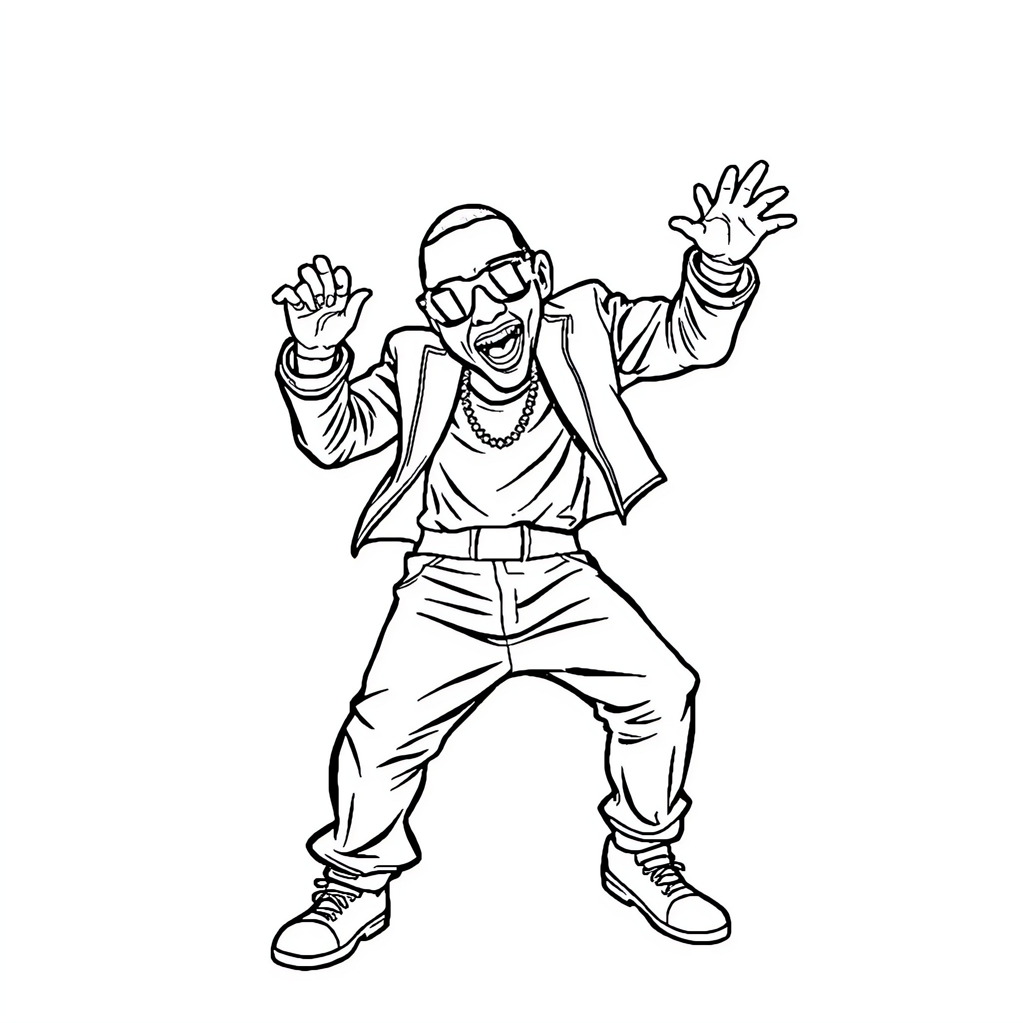 P Diddy's Lively Dance Moves Coloring Page (free black-and-white line drawing printable PDF for all, from beginners to advanced learners, including children, teens, adults, and seniors)
