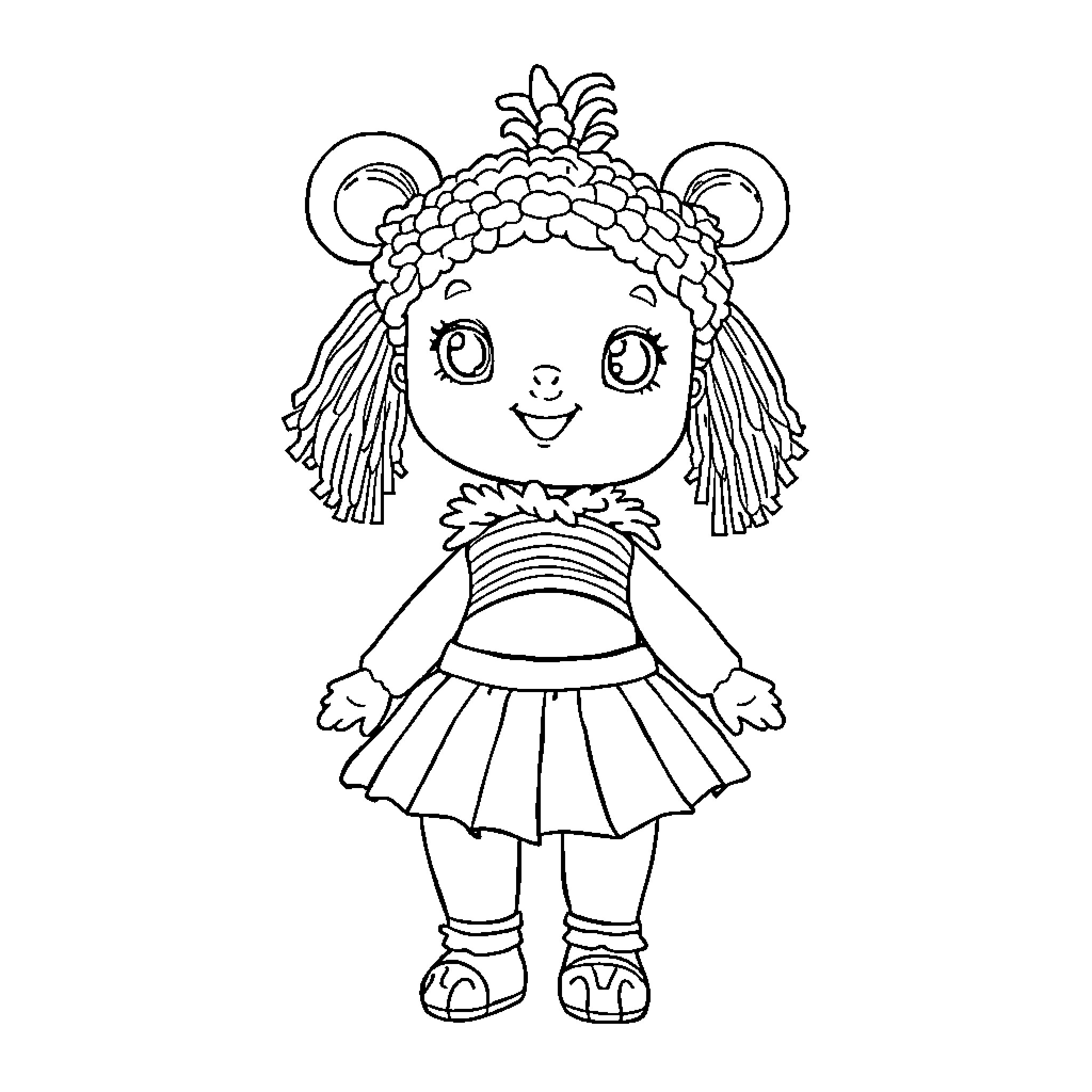 Labubu the Cheerful Doll in Colorful Outfit Coloring Page (free black-and-white line drawing printable PDF for all, from beginners to advanced learners, including children, teens, adults, and seniors)