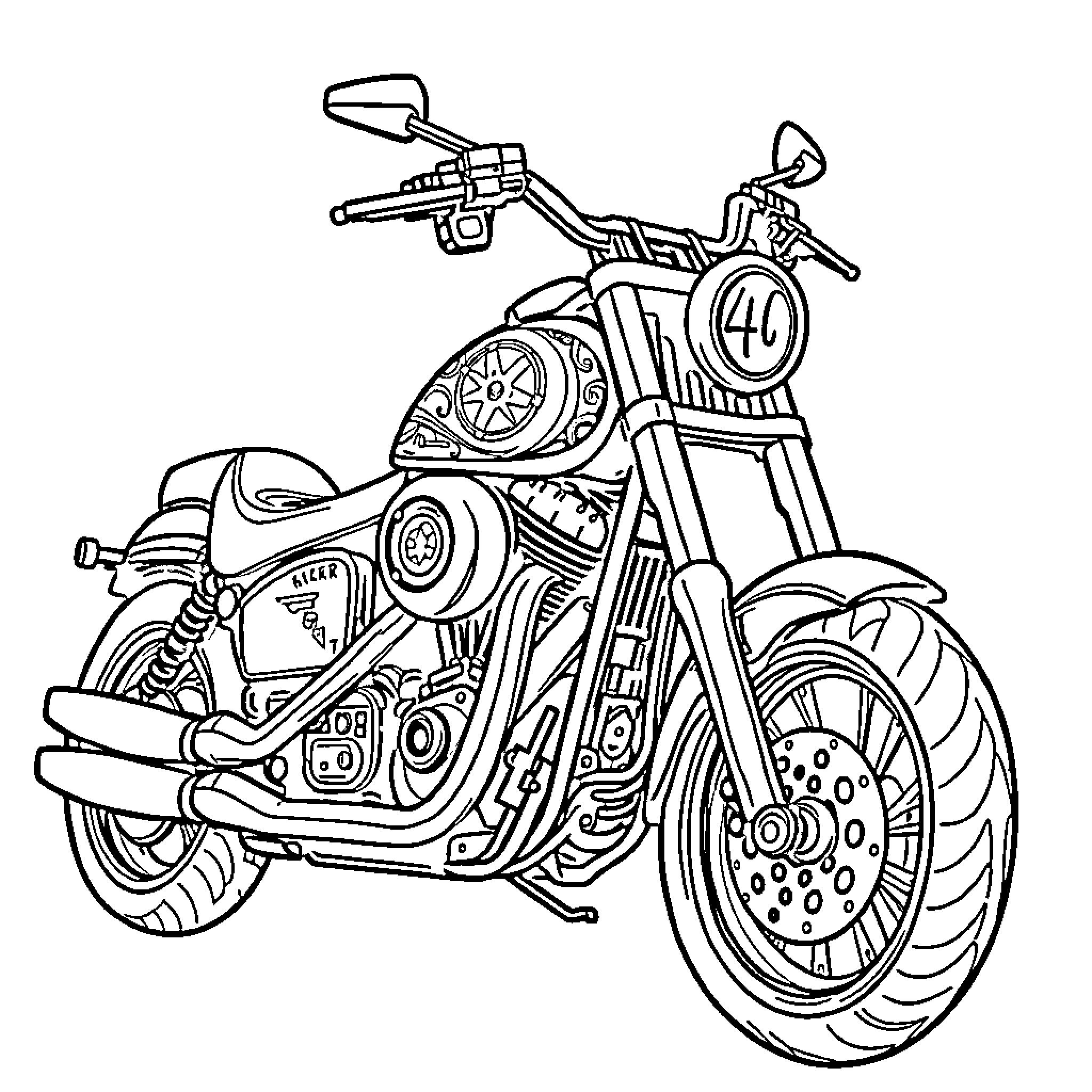 Harley Davidson Motorcycle with Intricate Details Coloring Page (free black-and-white line drawing printable PDF for all, from beginners to advanced learners, including children, teens, adults, and seniors)