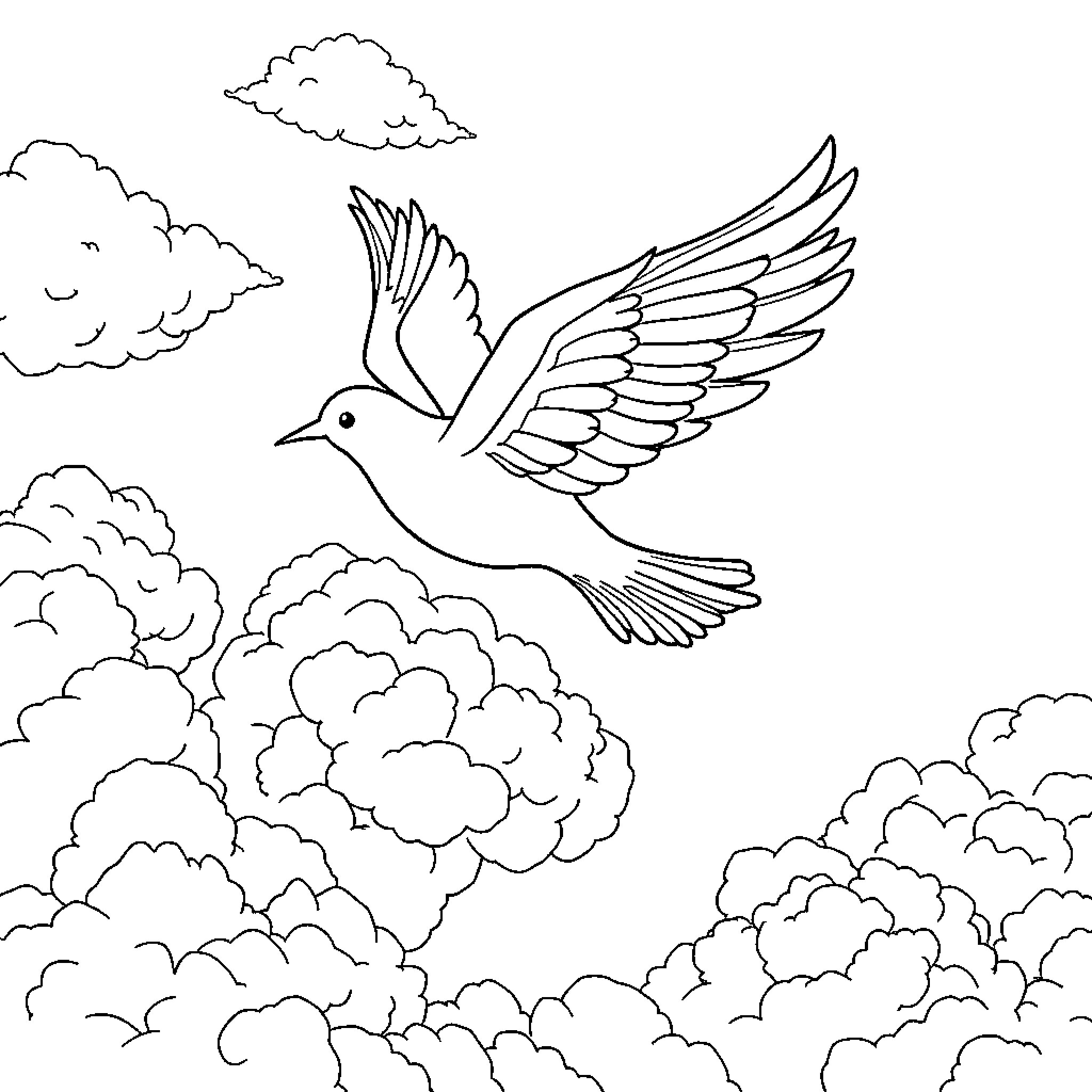 Foot of a bird flying in the clouds Coloring Page (free black-and-white line drawing printable PDF for all, from beginners to advanced learners, including children, teens, adults, and seniors)