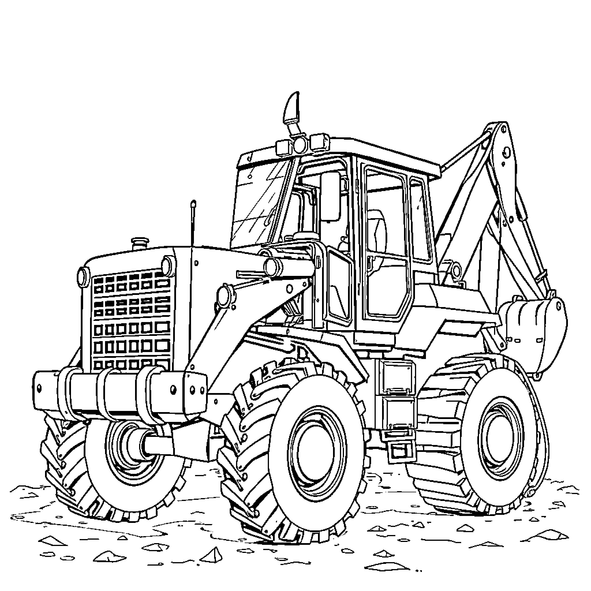 Digger operating heavy construction equipment on site Coloring Page (free black-and-white line drawing printable PDF for all, from beginners to advanced learners, including children, teens, adults, and seniors)