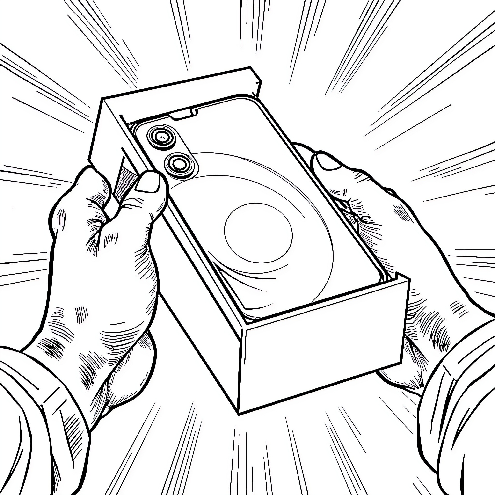 iPhone being used with intensity Coloring Page (free black-and-white line drawing printable PDF for all, from beginners to advanced learners, including children, teens, adults, and seniors)