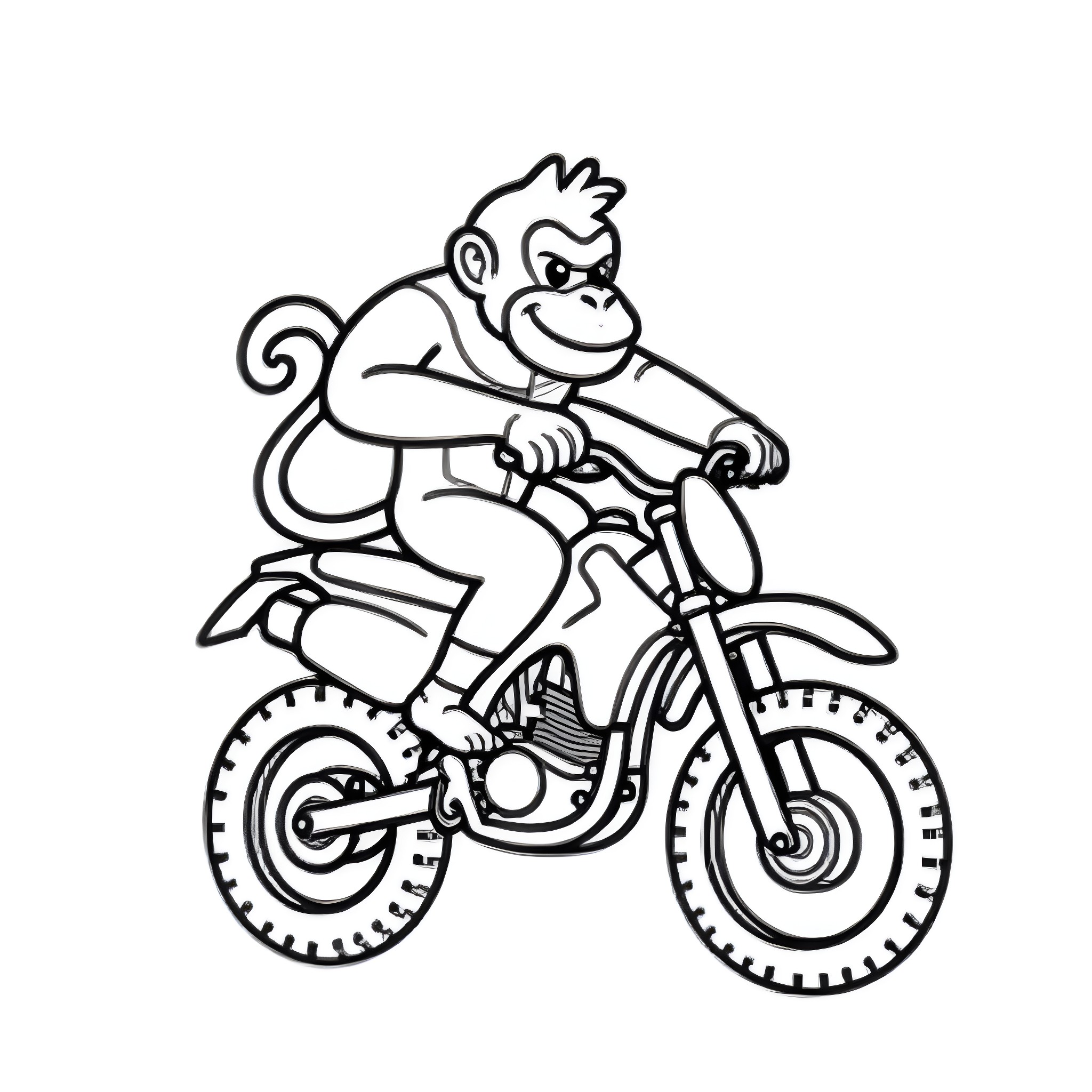 Donkey Kong riding a dirt bike Coloring Page (free black-and-white line drawing printable PDF for all, from beginners to advanced learners, including children, teens, adults, and seniors)