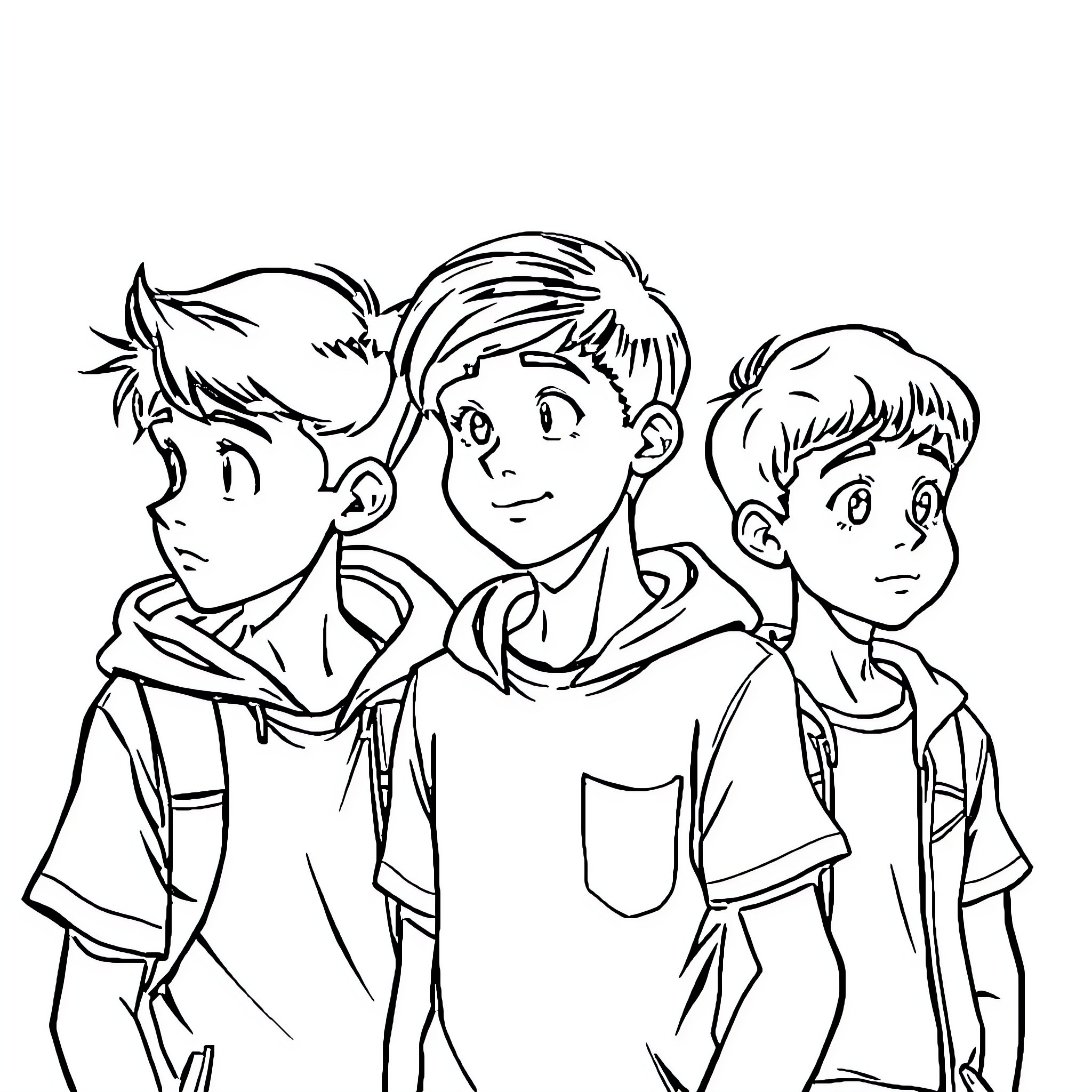 Adolescentes en una escena casual Coloring Page (free black-and-white line drawing printable PDF for all, from beginners to advanced learners, including children, teens, adults, and seniors)