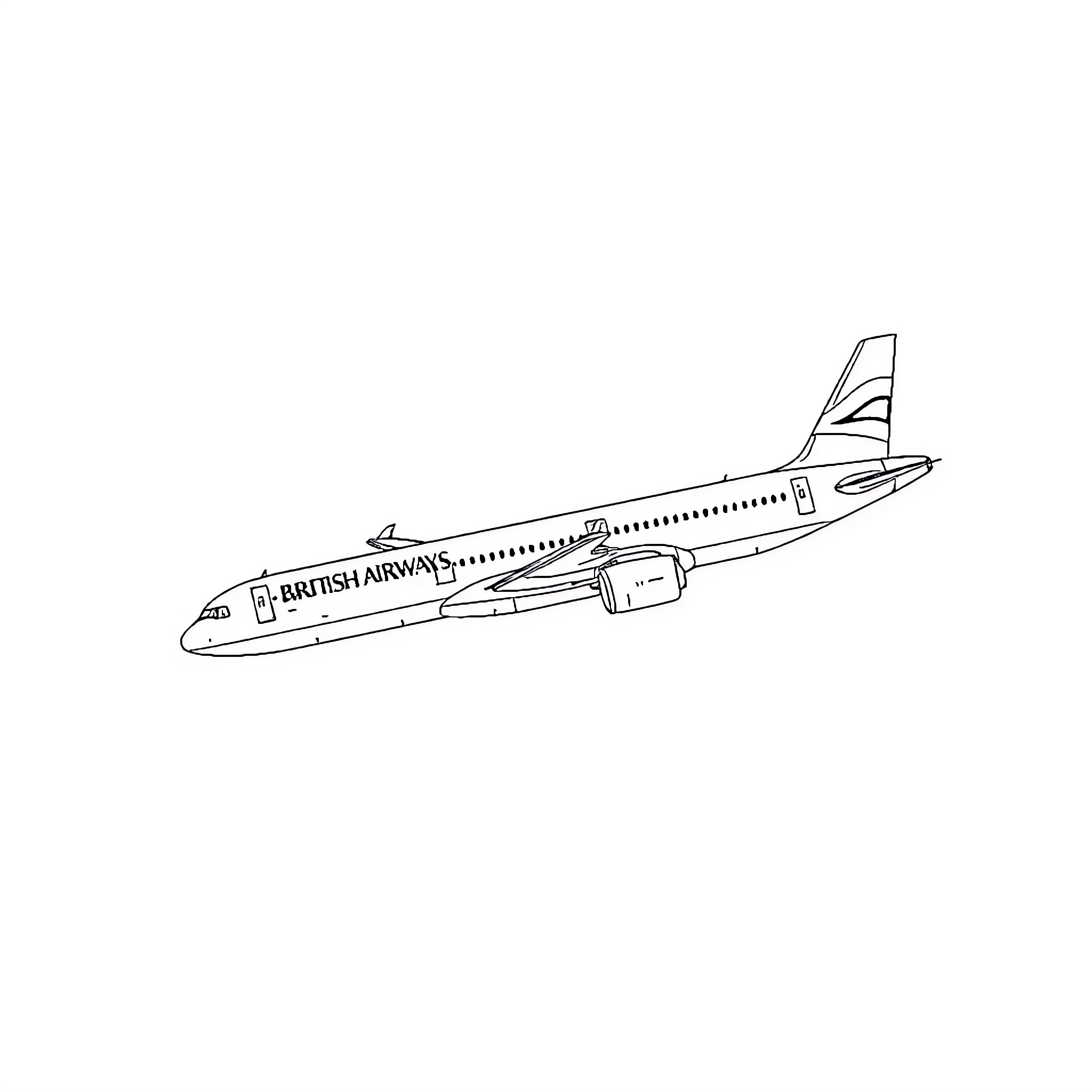 Airplane on the runway with British Airways livery Coloring Page (free black-and-white line drawing printable PDF for all, from beginners to advanced learners, including children, teens, adults, and seniors)