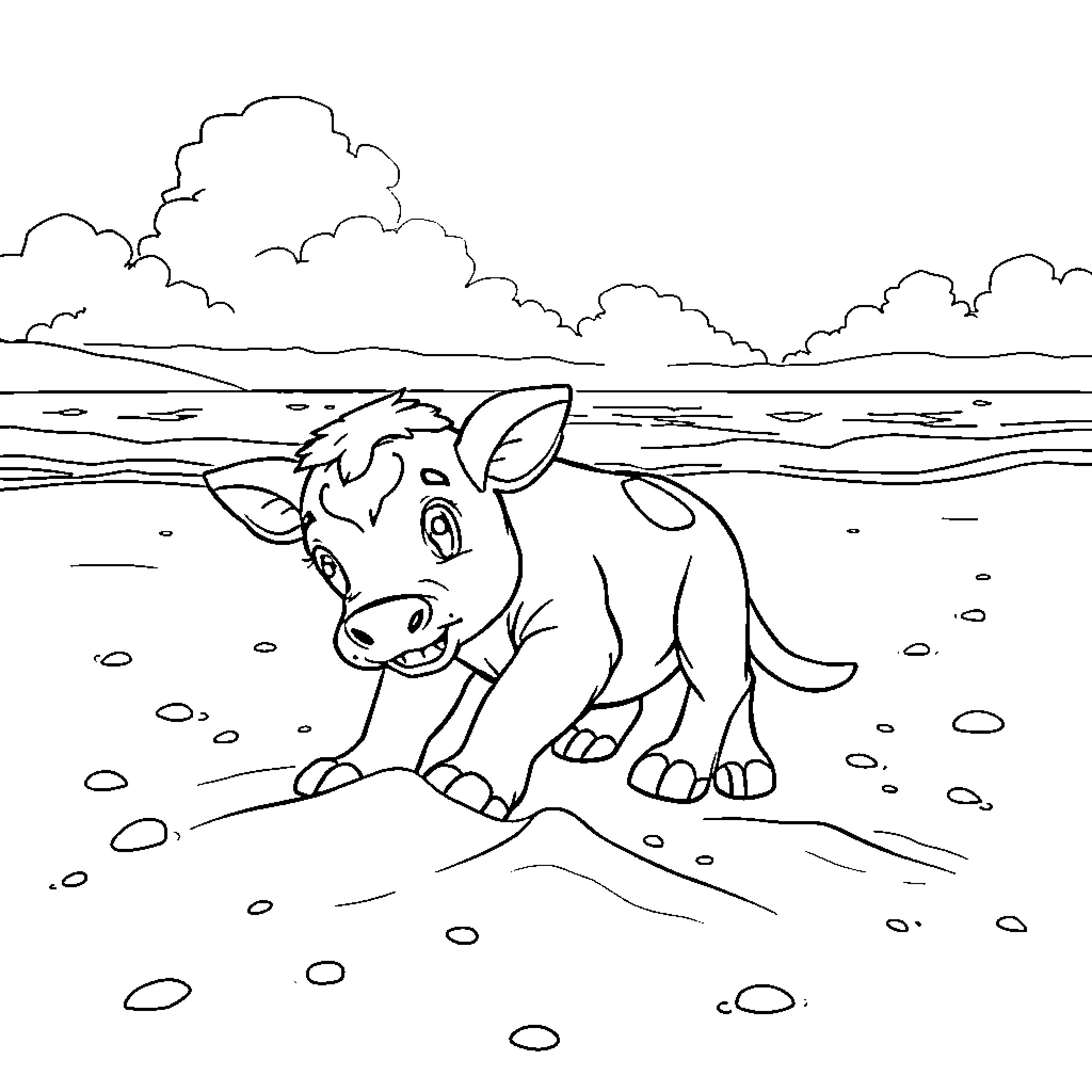 Bluey playing in the countryside Coloring Page (free black-and-white line drawing printable PDF for all, from beginners to advanced learners, including children, teens, adults, and seniors)