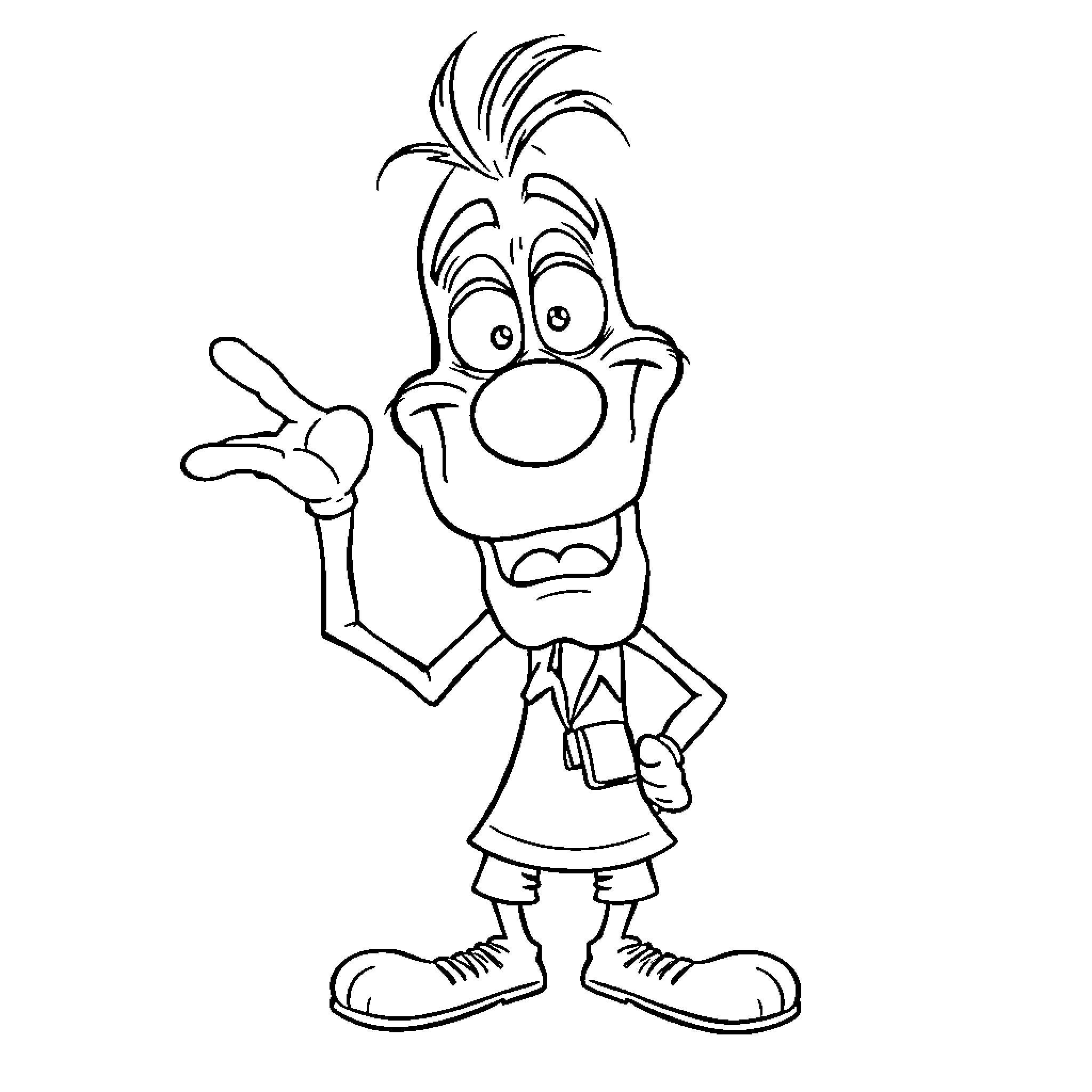 Goofy character in silly pose with exaggerated expression Coloring Page (free black-and-white line drawing printable PDF for all, from beginners to advanced learners, including children, teens, adults, and seniors)