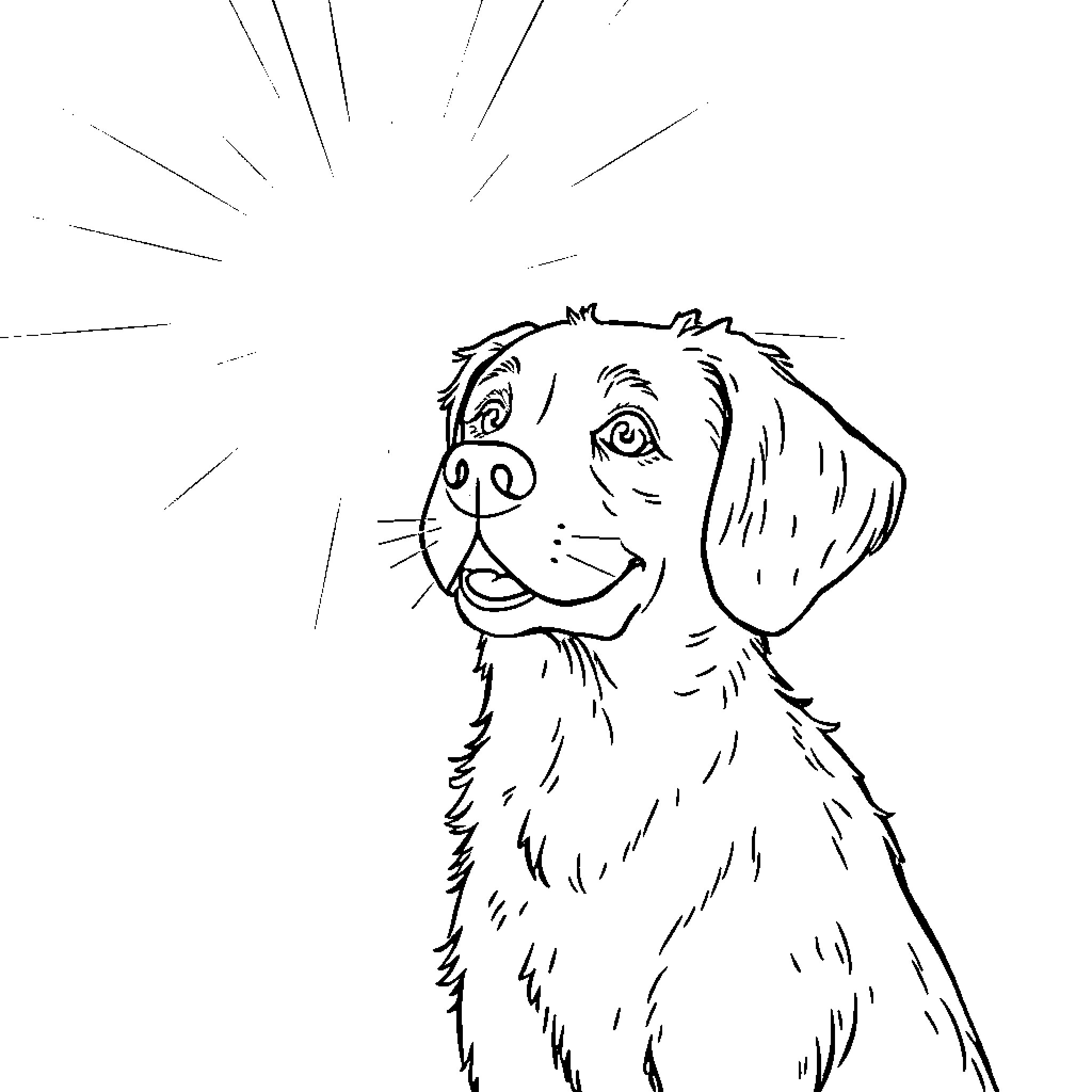 Molly the happy pup Coloring Page (free black-and-white line drawing printable PDF for all, from beginners to advanced learners, including children, teens, adults, and seniors)