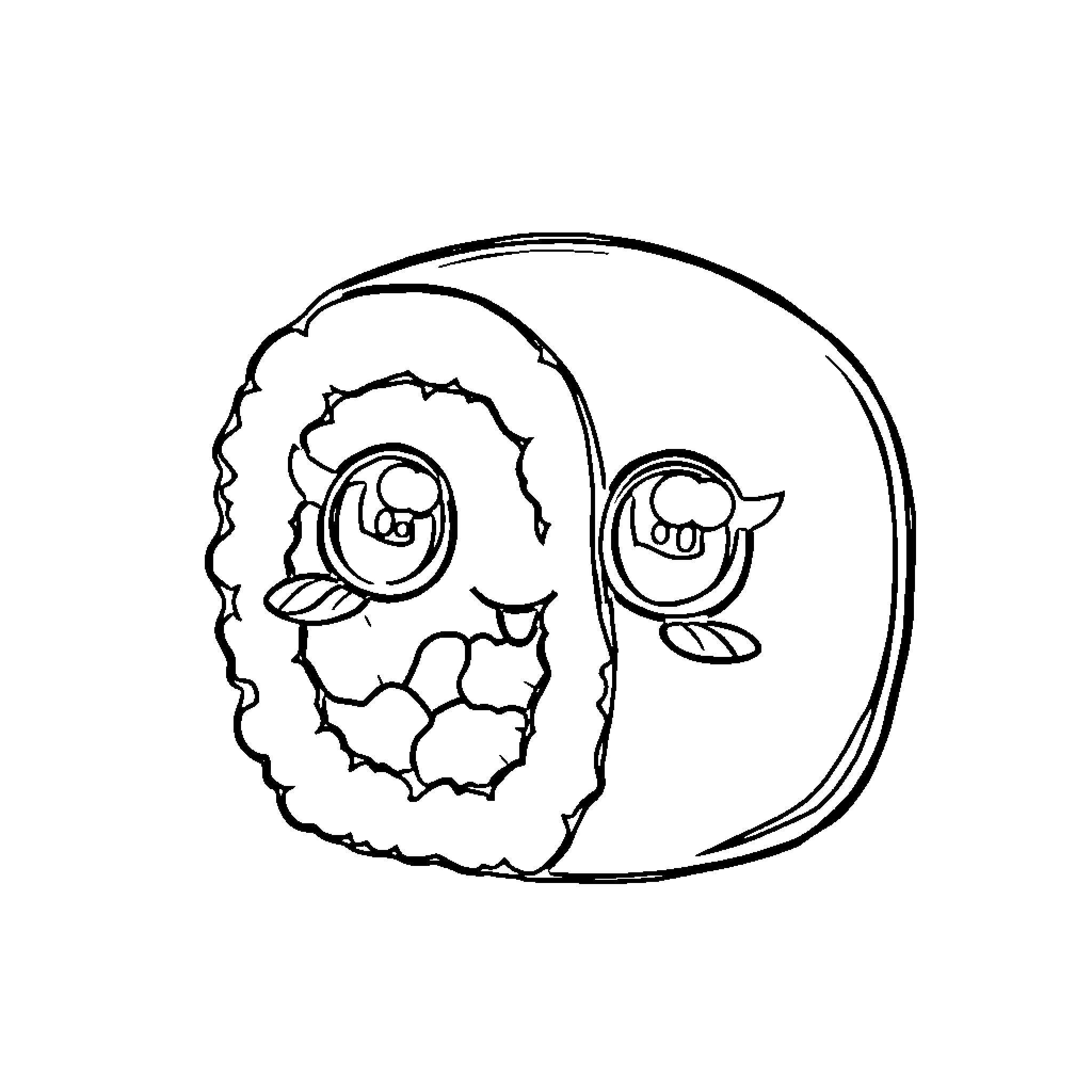 Zombie Sushi with Adorable Eyes and Expressions Coloring Page (free black-and-white line drawing printable PDF for all, from beginners to advanced learners, including children, teens, adults, and seniors)