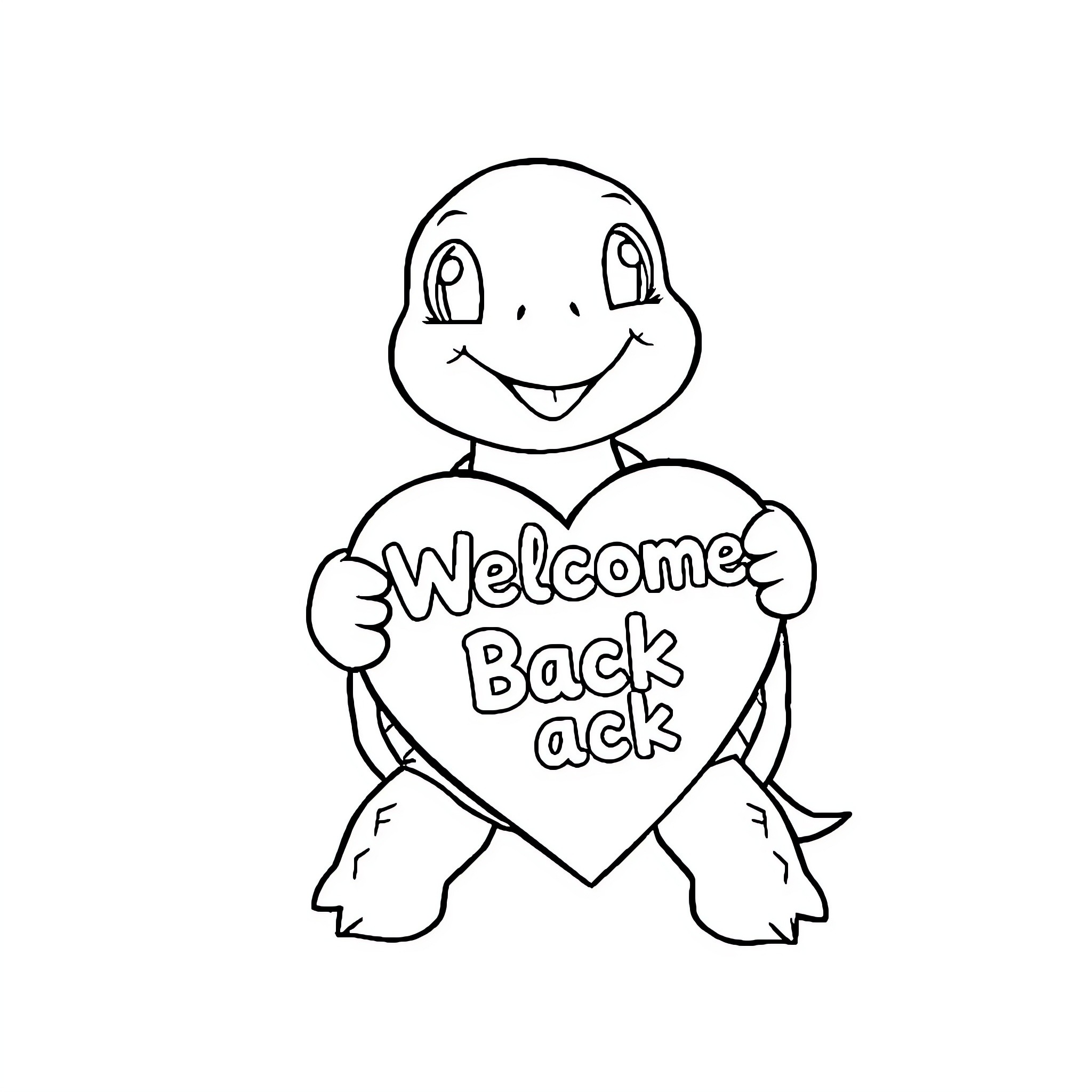 Turtle holding a welcoming heart sign Coloring Page (free black-and-white line drawing printable PDF for all, from beginners to advanced learners, including children, teens, adults, and seniors)