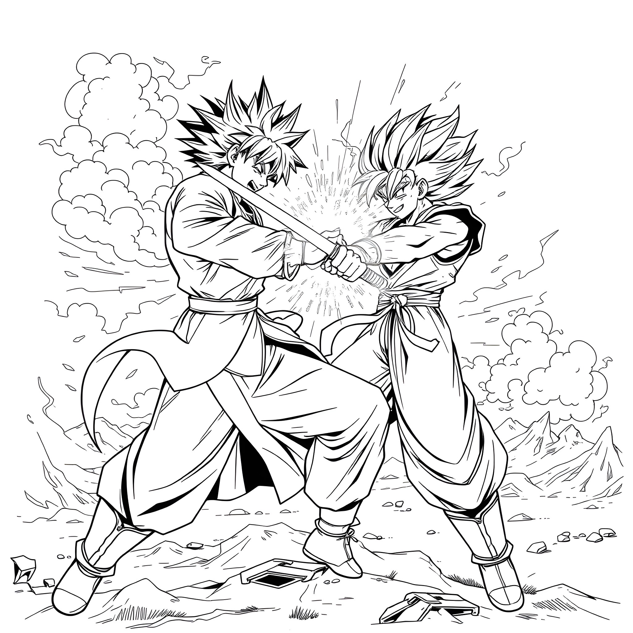 Ichigo's Fierce Battle with Powerful Opponents Coloring Page (free black-and-white line drawing printable PDF for all, from beginners to advanced learners, including children, teens, adults, and seniors)