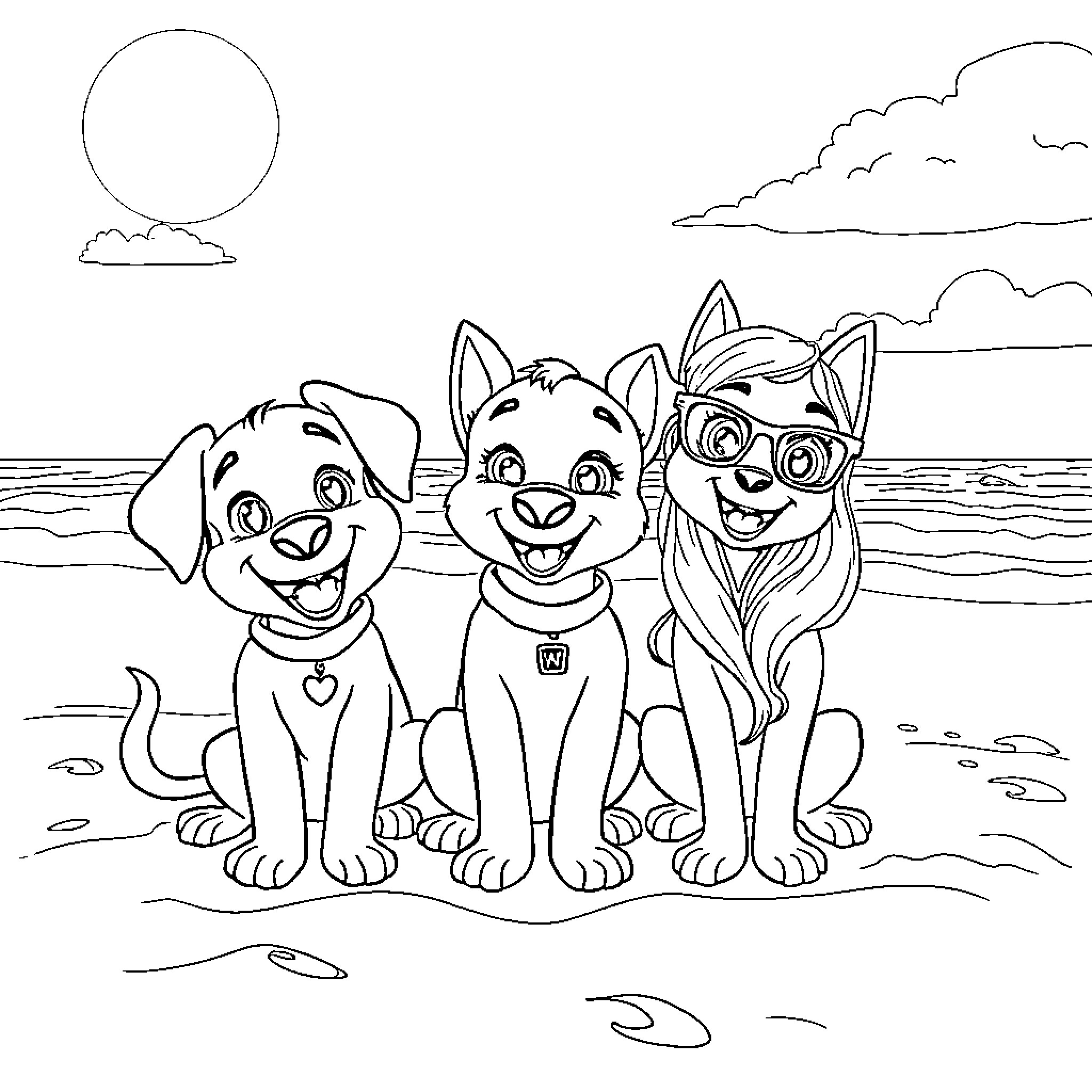 Rumi's Playful Puppy Adventure Coloring Page (free black-and-white line drawing printable PDF for all, from beginners to advanced learners, including children, teens, adults, and seniors)