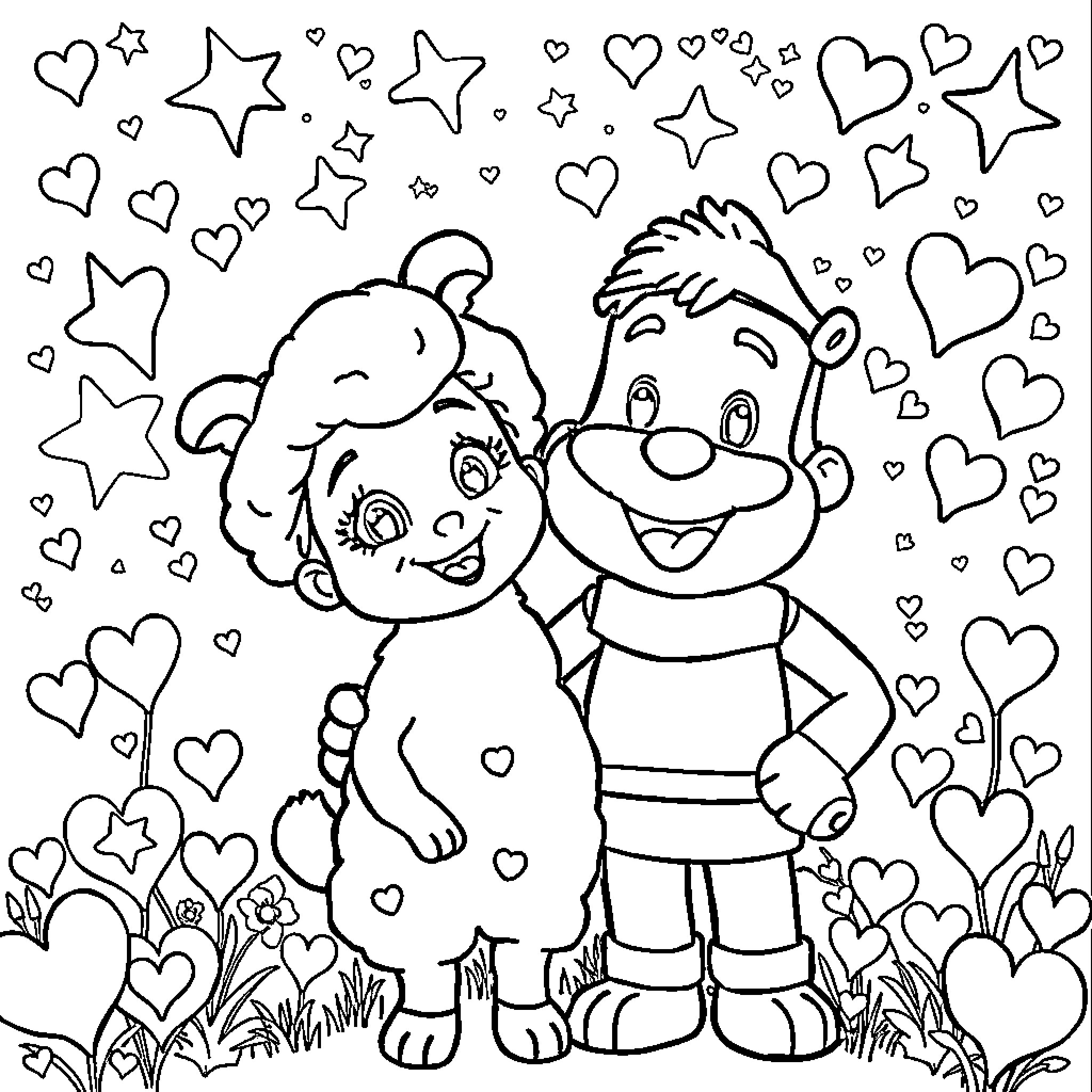 Luli's Playful Adventure with Friends Coloring Page (free black-and-white line drawing printable PDF for all, from beginners to advanced learners, including children, teens, adults, and seniors)