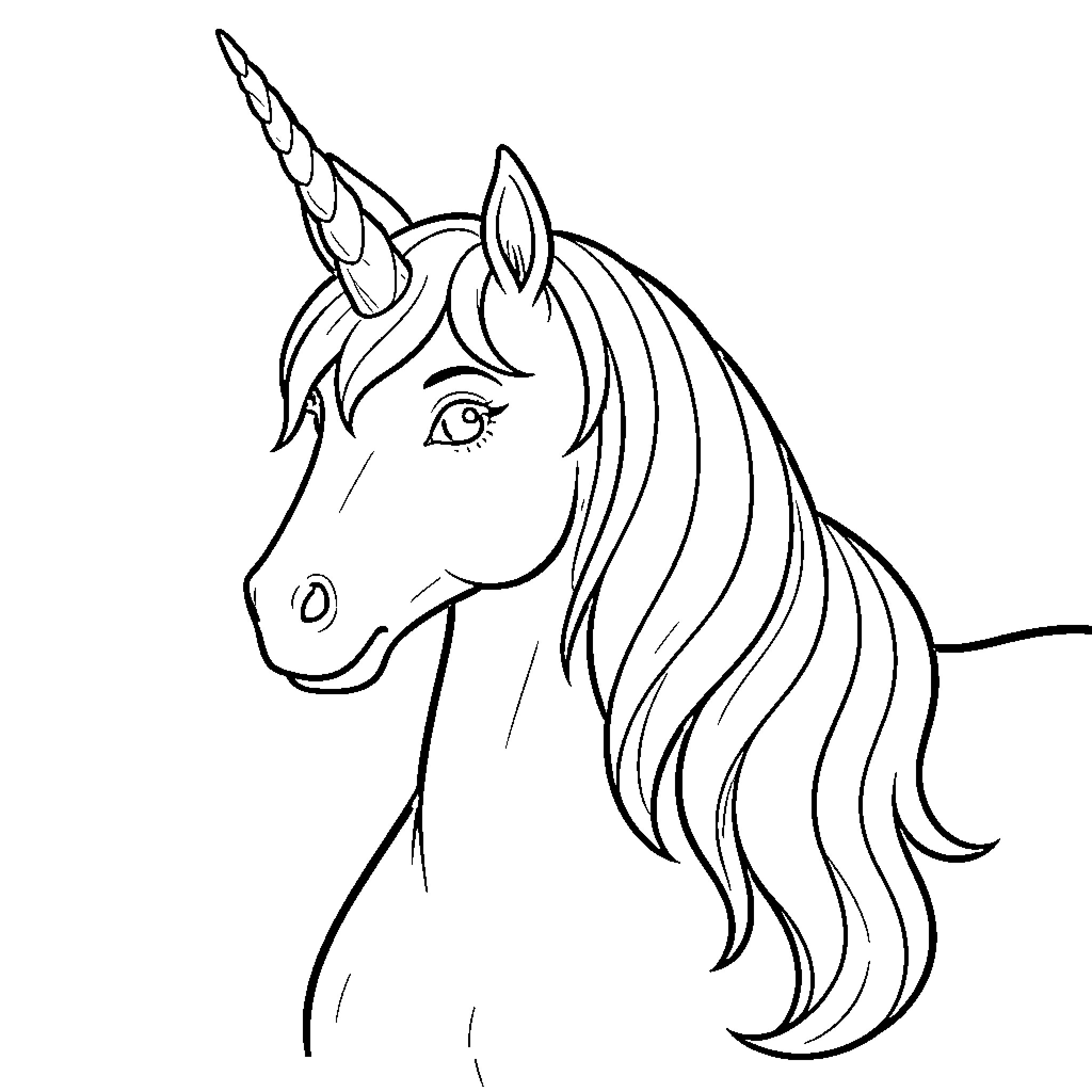 Unicorn gazing with enchantment Coloring Page (free black-and-white line drawing printable PDF for all, from beginners to advanced learners, including children, teens, adults, and seniors)