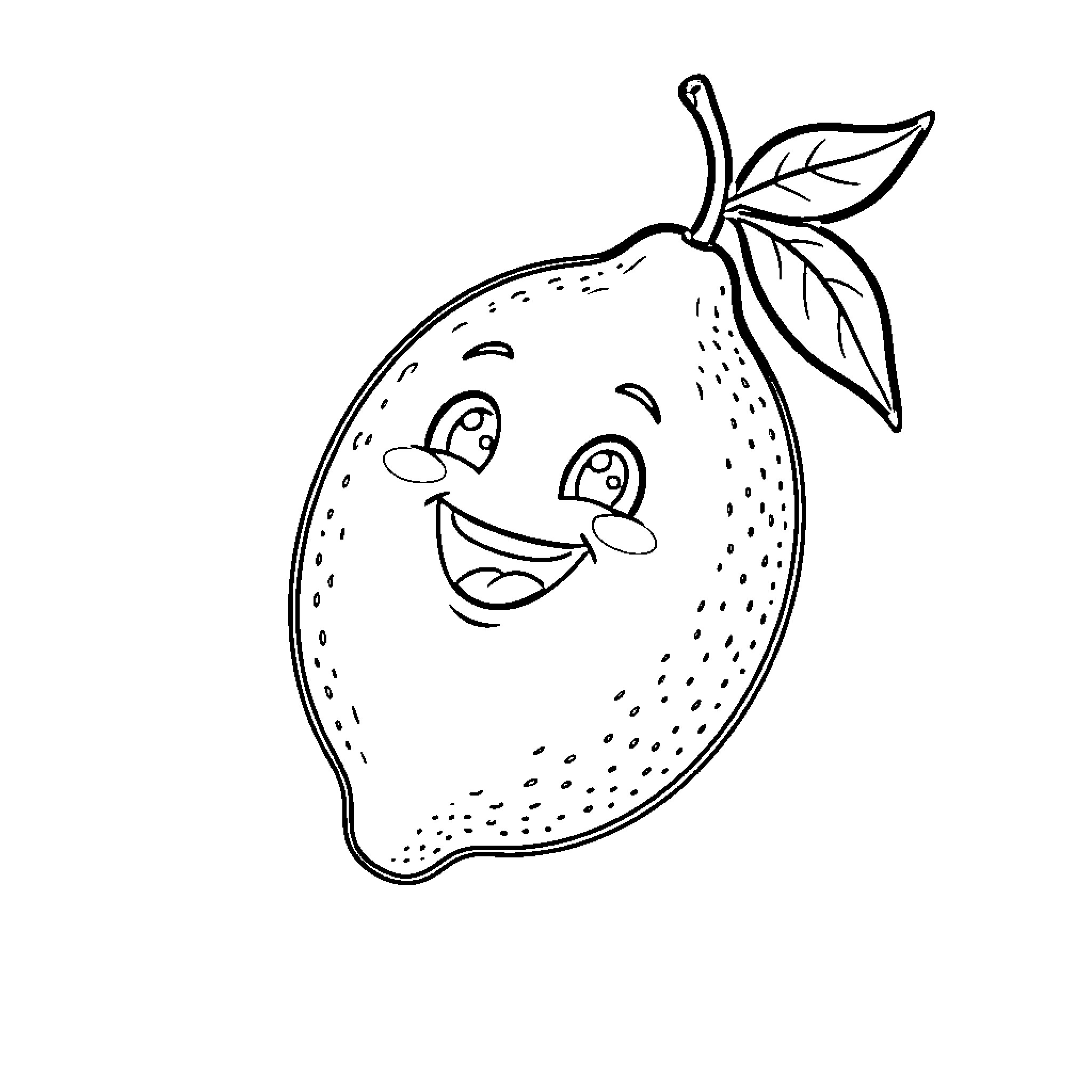 Lemon smiling joyfully with large expressive eyes Coloring Page (free black-and-white line drawing printable PDF for all, from beginners to advanced learners, including children, teens, adults, and seniors)