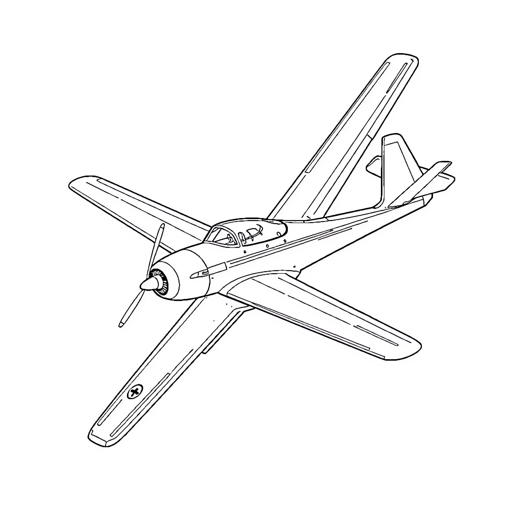 Airplane in flight with wings extended Coloring Page (free black-and-white line drawing printable PDF for all, from beginners to advanced learners, including children, teens, adults, and seniors)