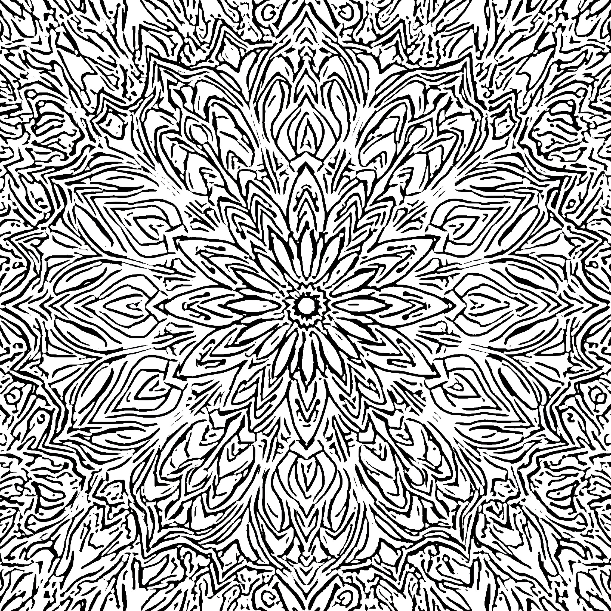 Mandala of intricate floral patterns Coloring Page (free black-and-white line drawing printable PDF for all, from beginners to advanced learners, including children, teens, adults, and seniors)