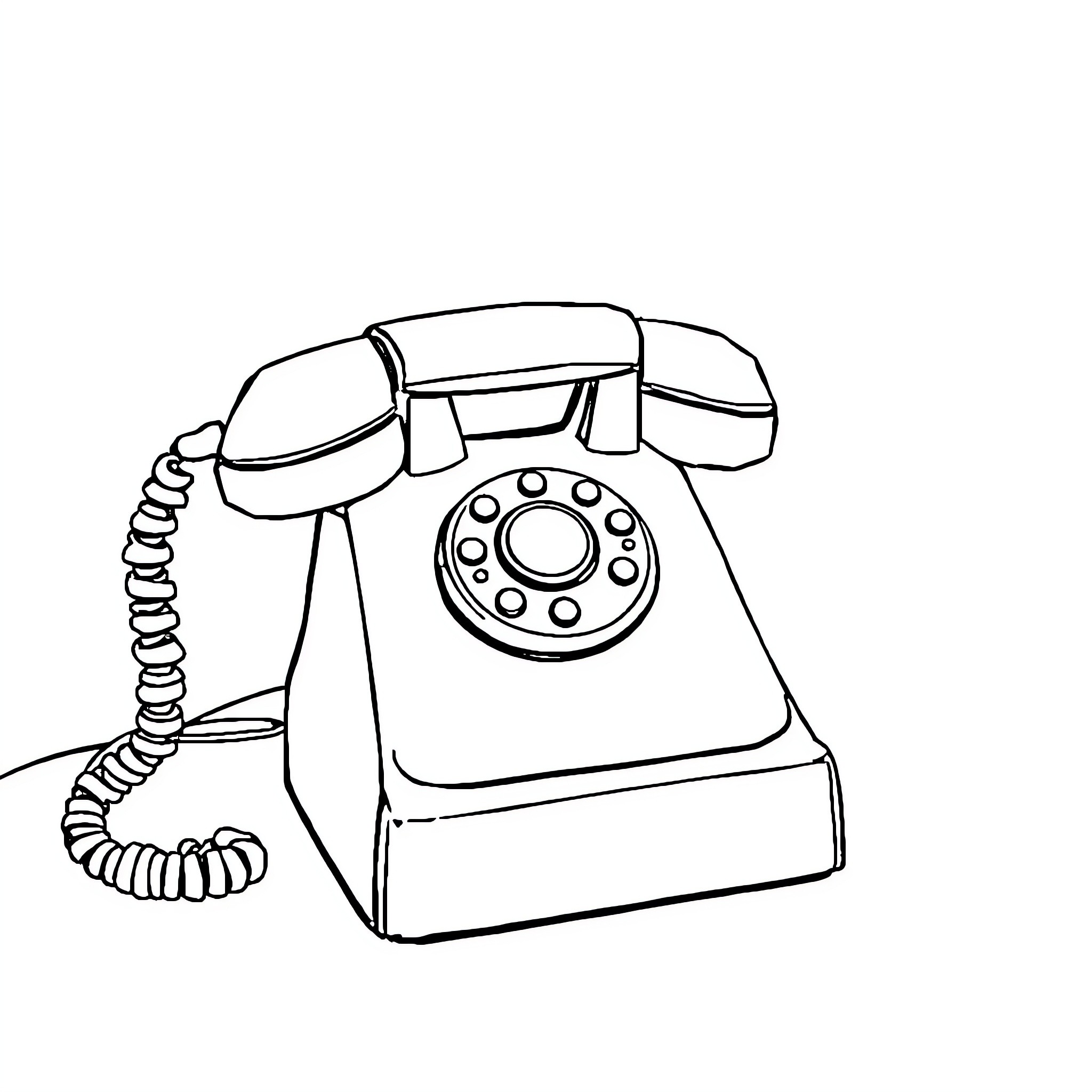 Telephone with rotary dial on desk Coloring Page (free black-and-white line drawing printable PDF for all, from beginners to advanced learners, including children, teens, adults, and seniors)