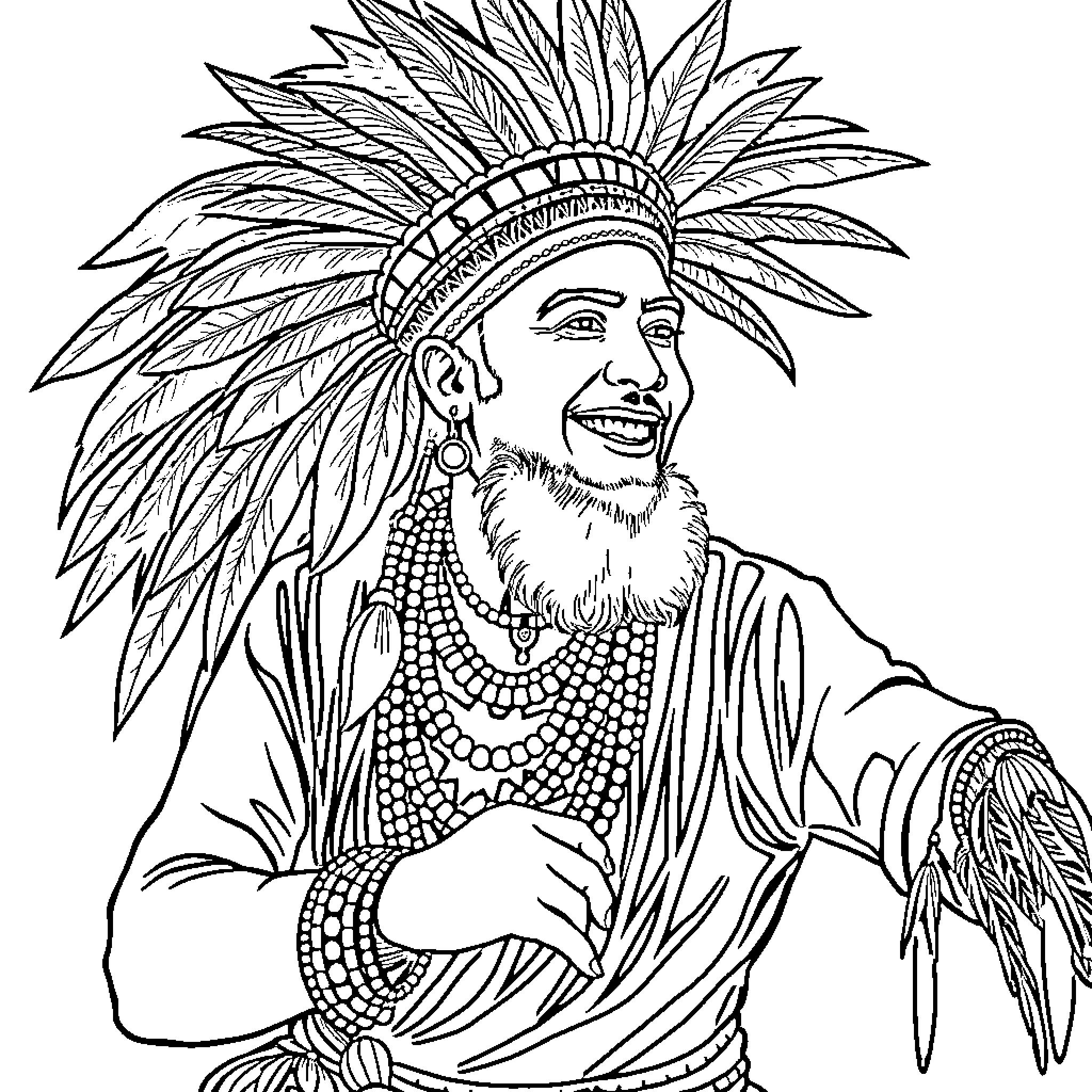 Paltero Indigenous Man in Traditional Clothing Coloring Page (free black-and-white line drawing printable PDF for all, from beginners to advanced learners, including children, teens, adults, and seniors)