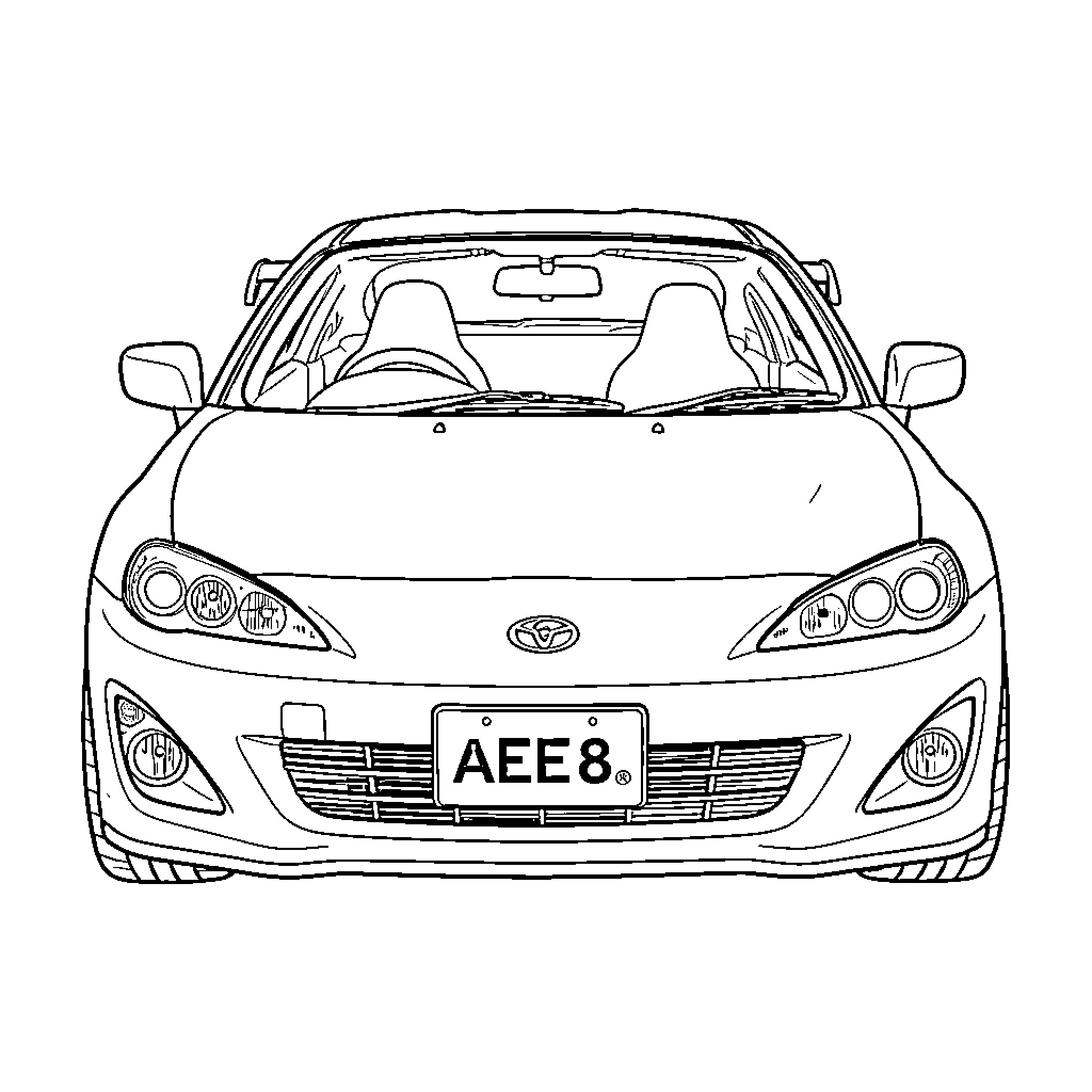 Toyota convertible parked facing the viewer Coloring Page (free black-and-white line drawing printable PDF for all, from beginners to advanced learners, including children, teens, adults, and seniors)