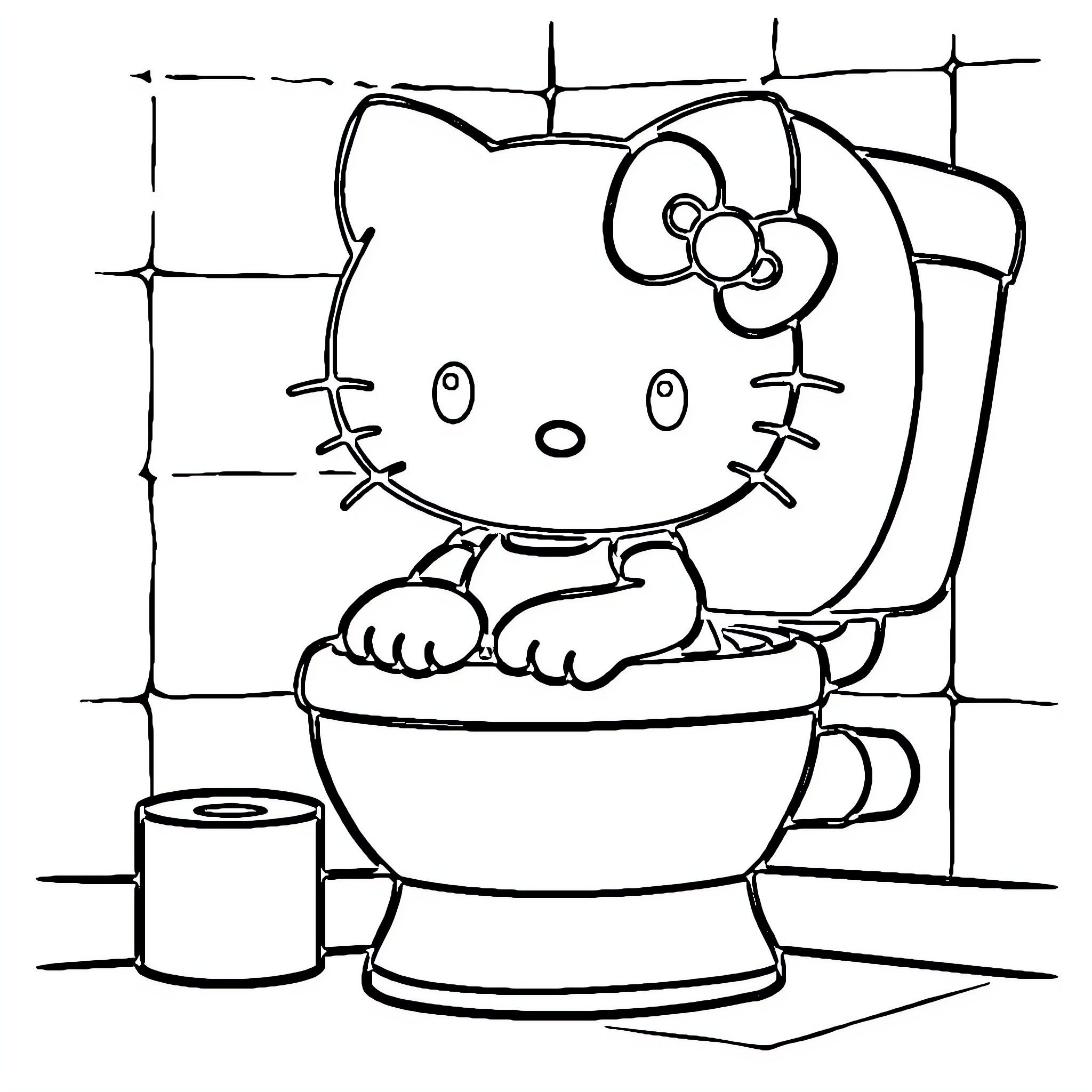 Hello Kitty relaxing in a bathtub Coloring Page (free black-and-white line drawing printable PDF for all, from beginners to advanced learners, including children, teens, adults, and seniors)