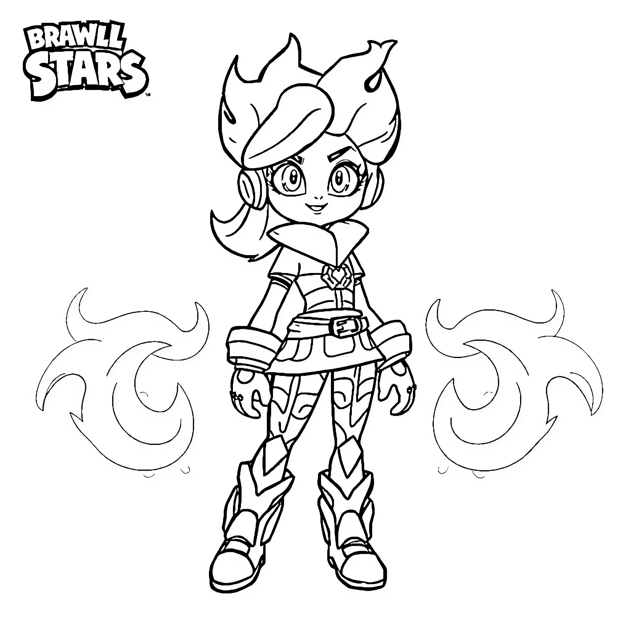 Amber's Adventurous Outfit in Brawl Stars Coloring Page (free black-and-white line drawing printable PDF for all, from beginners to advanced learners, including children, teens, adults, and seniors)