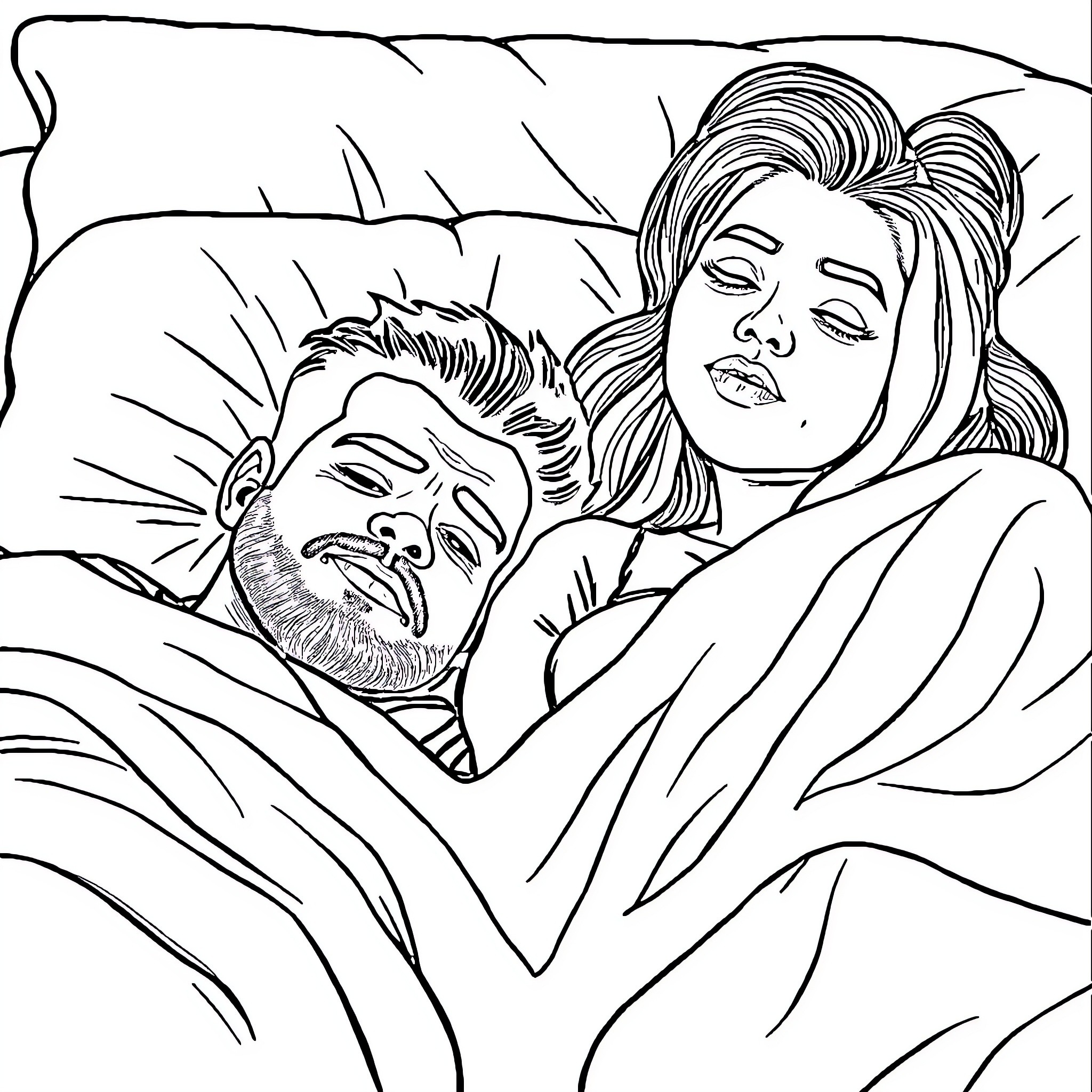 Harvey Price sleeping comfortably with partner Coloring Page (free black-and-white line drawing printable PDF for all, from beginners to advanced learners, including children, teens, adults, and seniors)