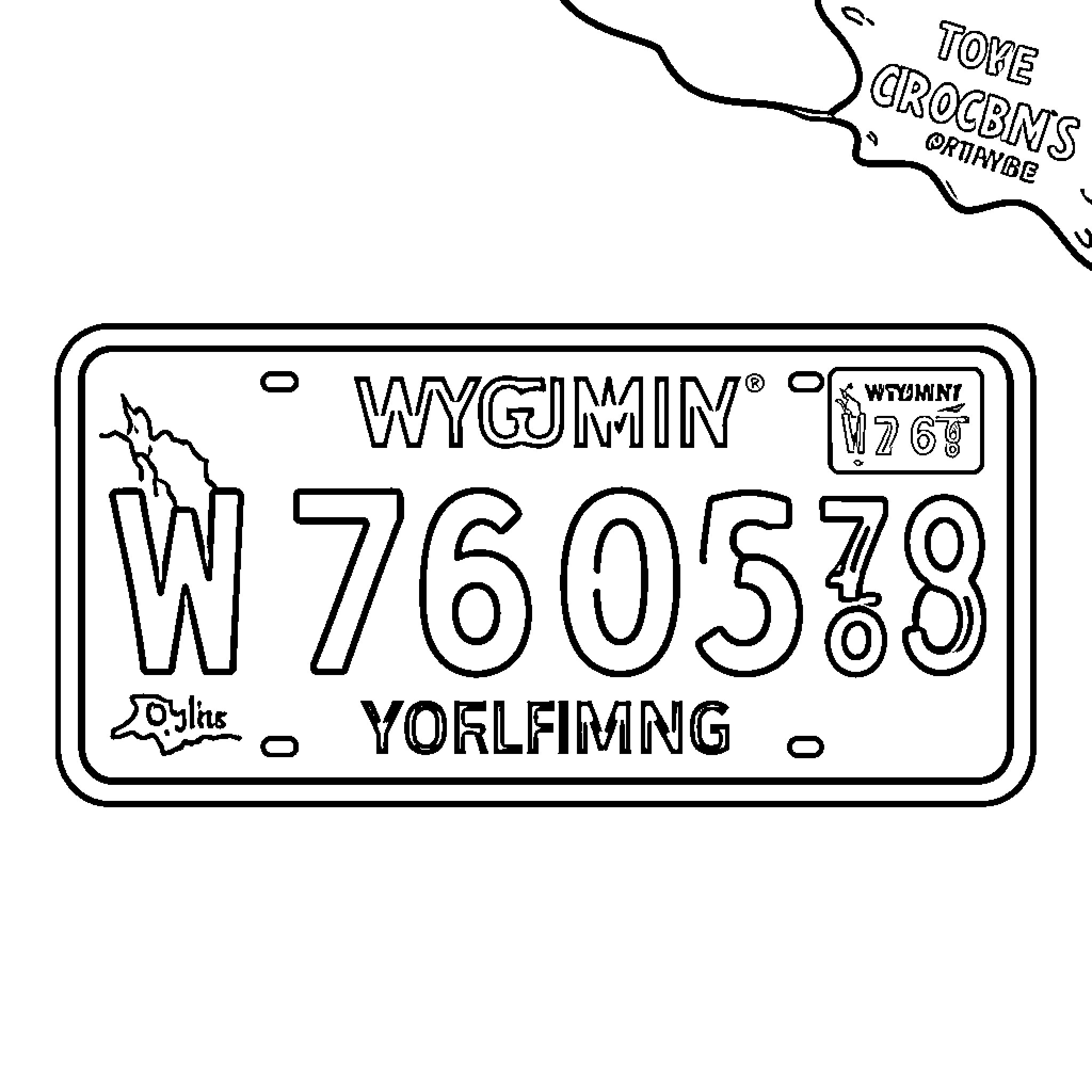 License Plate with registration number Coloring Page (free black-and-white line drawing printable PDF for all, from beginners to advanced learners, including children, teens, adults, and seniors)