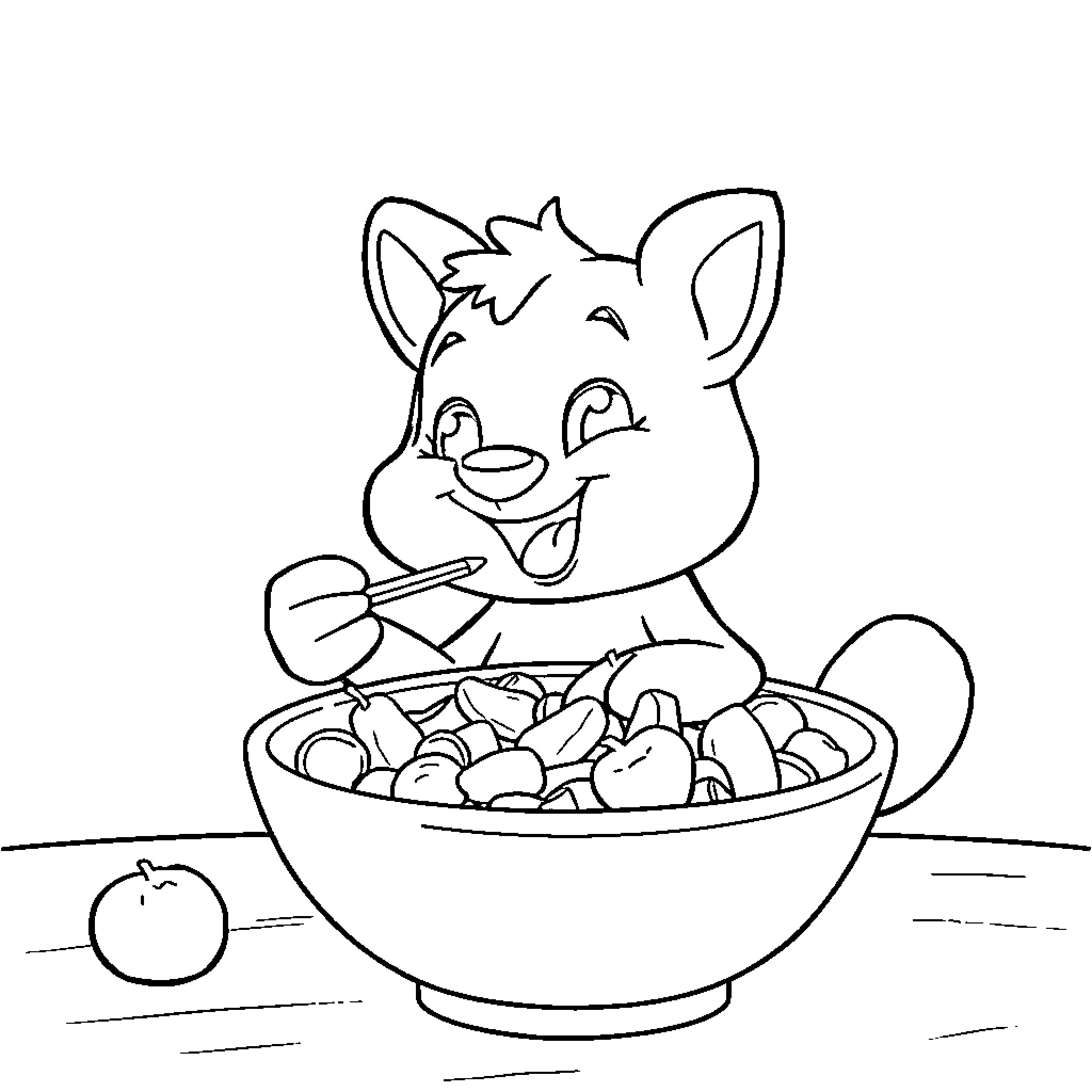 Bluey enjoying a hearty meal Coloring Page (free black-and-white line drawing printable PDF for all, from beginners to advanced learners, including children, teens, adults, and seniors)