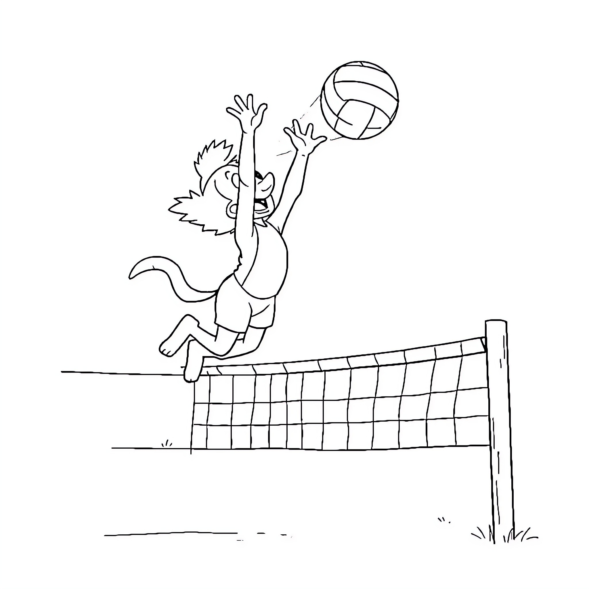 Sprunki playing volleyball on the court Coloring Page (free black-and-white line drawing printable PDF for all, from beginners to advanced learners, including children, teens, adults, and seniors)