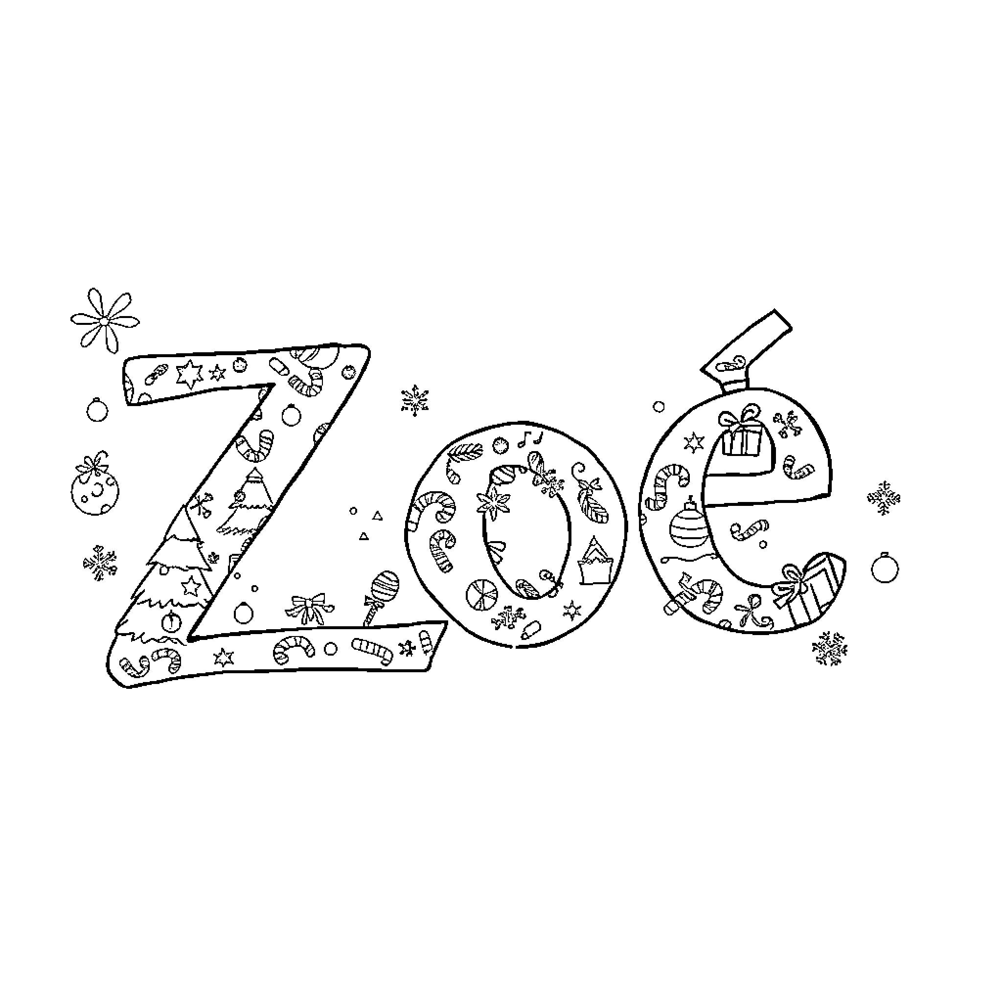 Zoë's whimsical doodle world Coloring Page (free black-and-white line drawing printable PDF for all, from beginners to advanced learners, including children, teens, adults, and seniors)